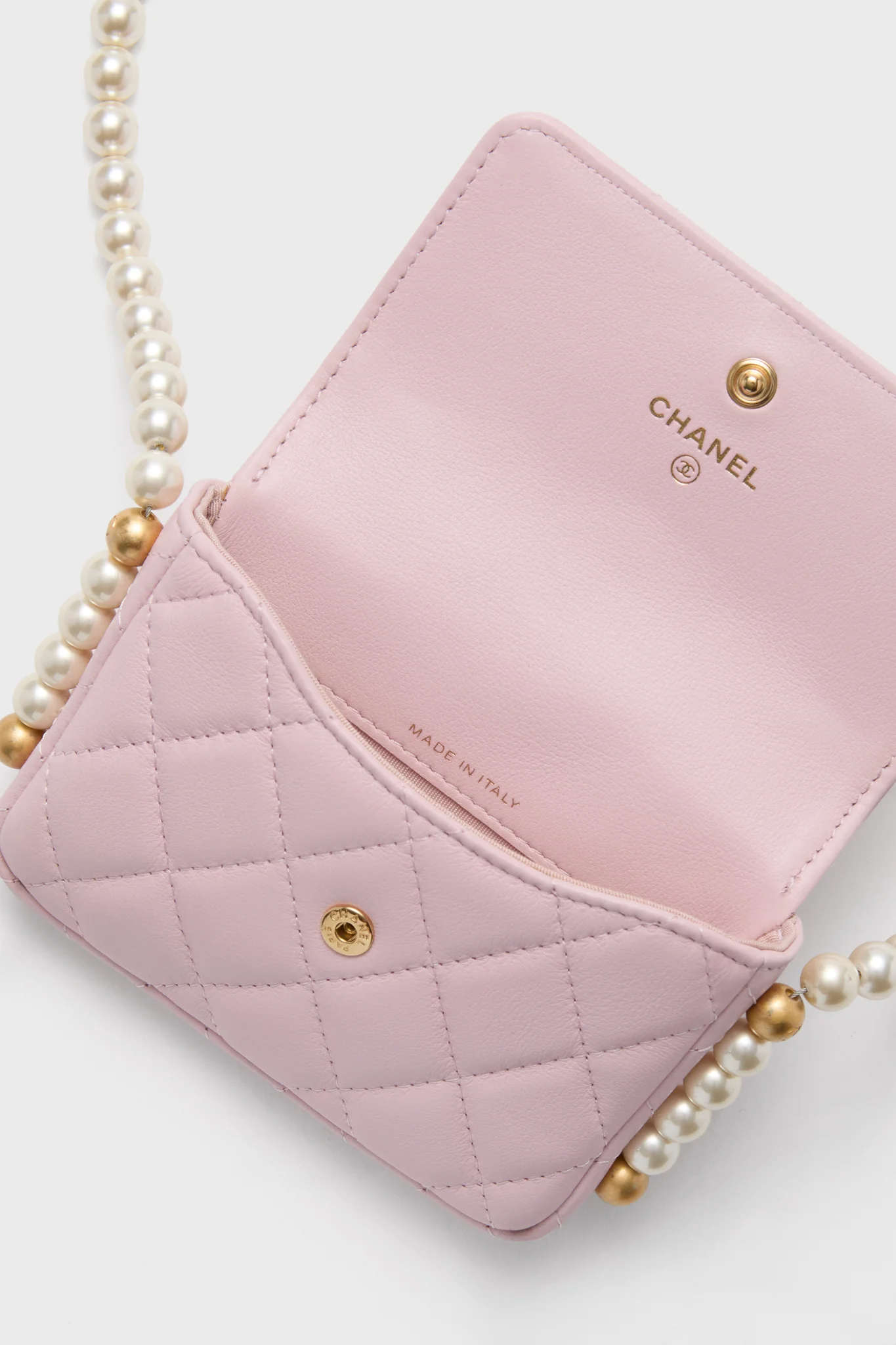 CHANEL Pink Pearl Strap Flap Shoulder Bag - Image 6
