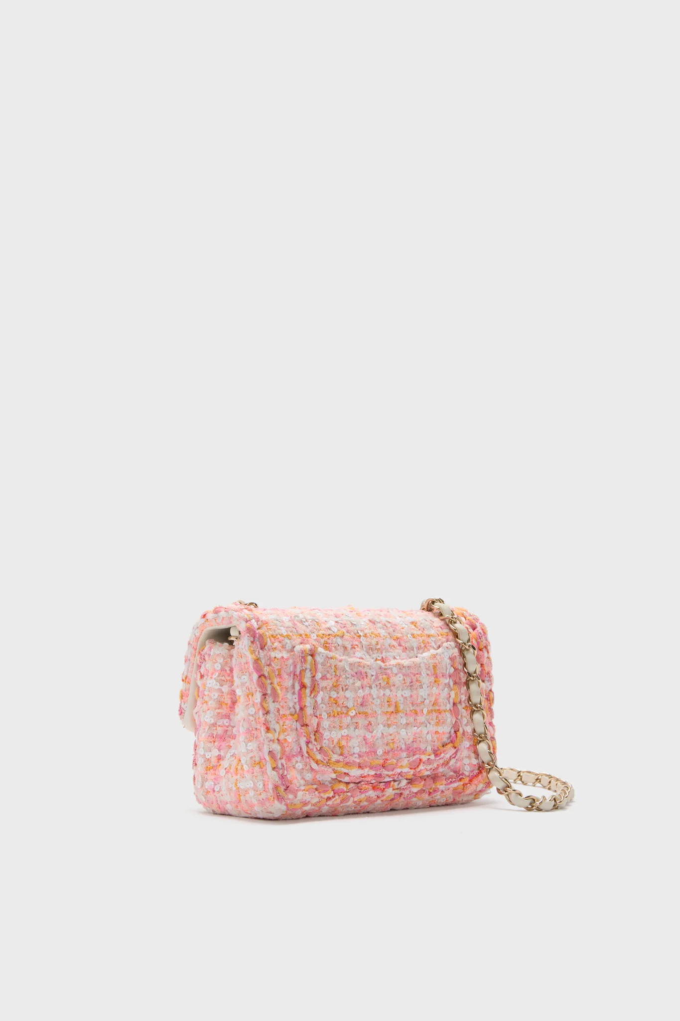 CHANEL Pink Tweed Classic Rectangular Flap Bag - Image 4