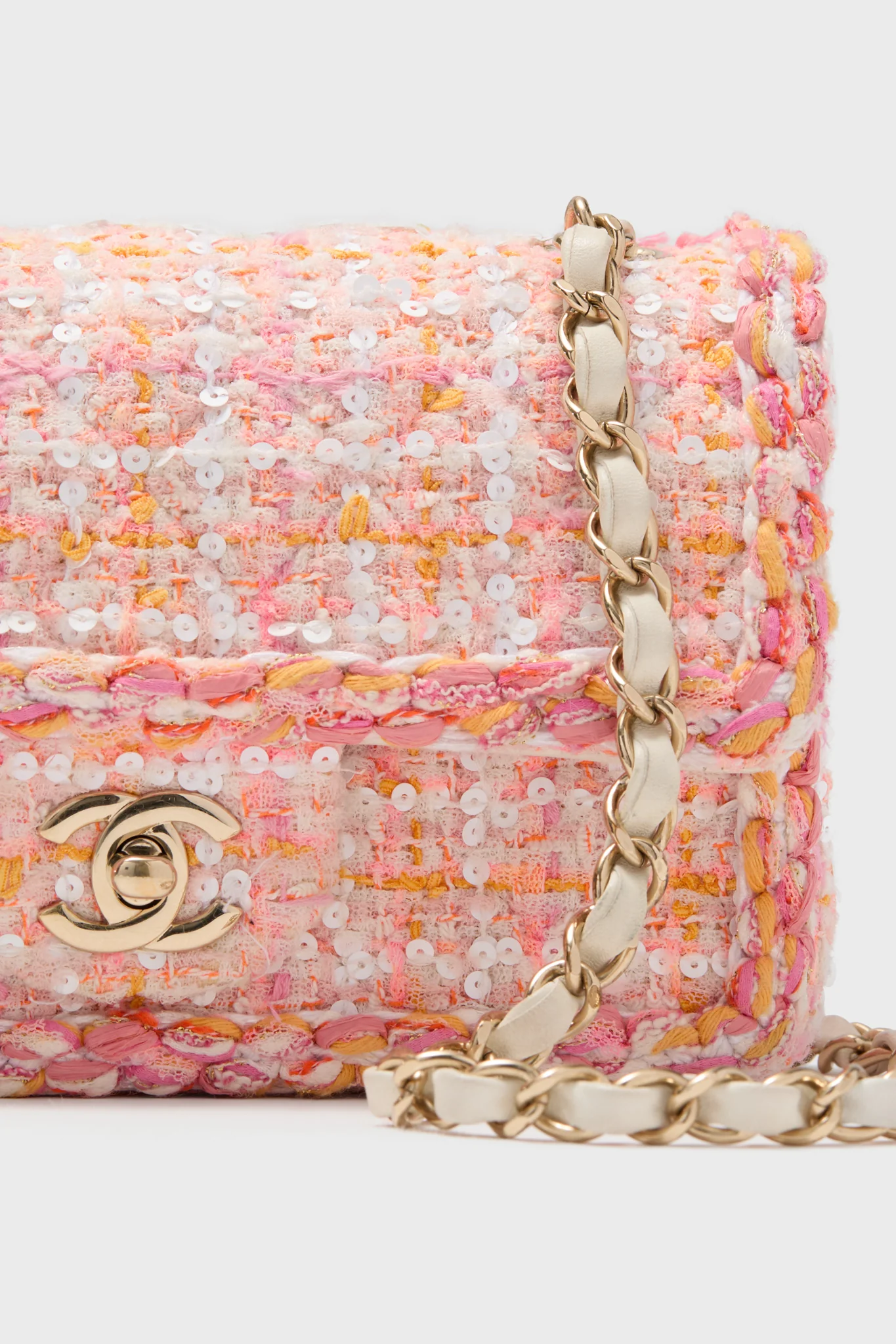 CHANEL Pink Tweed Classic Rectangular Flap Bag - Image 6
