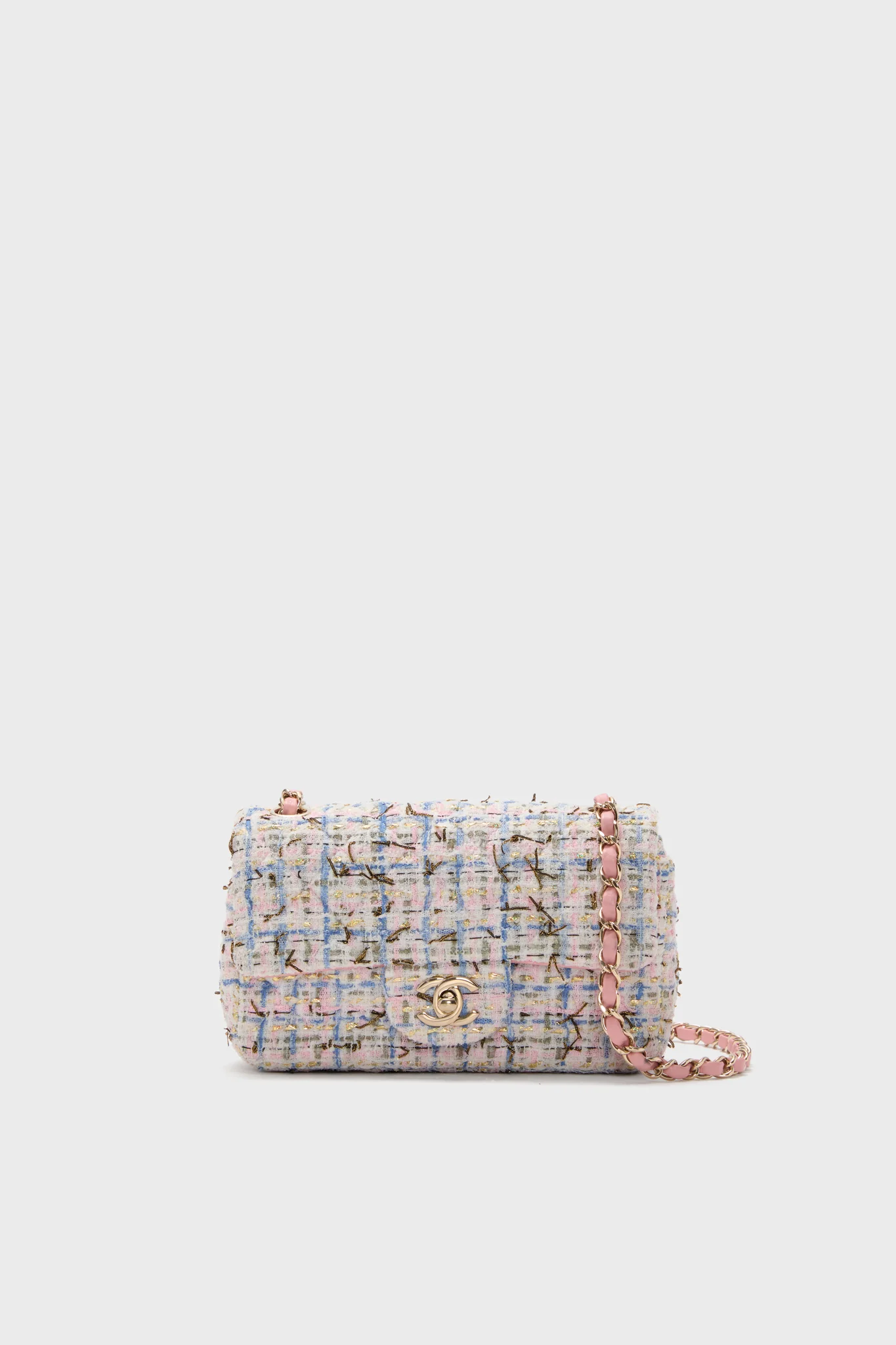 CHANEL Pink Tweed Mini Matelasse Crossbody