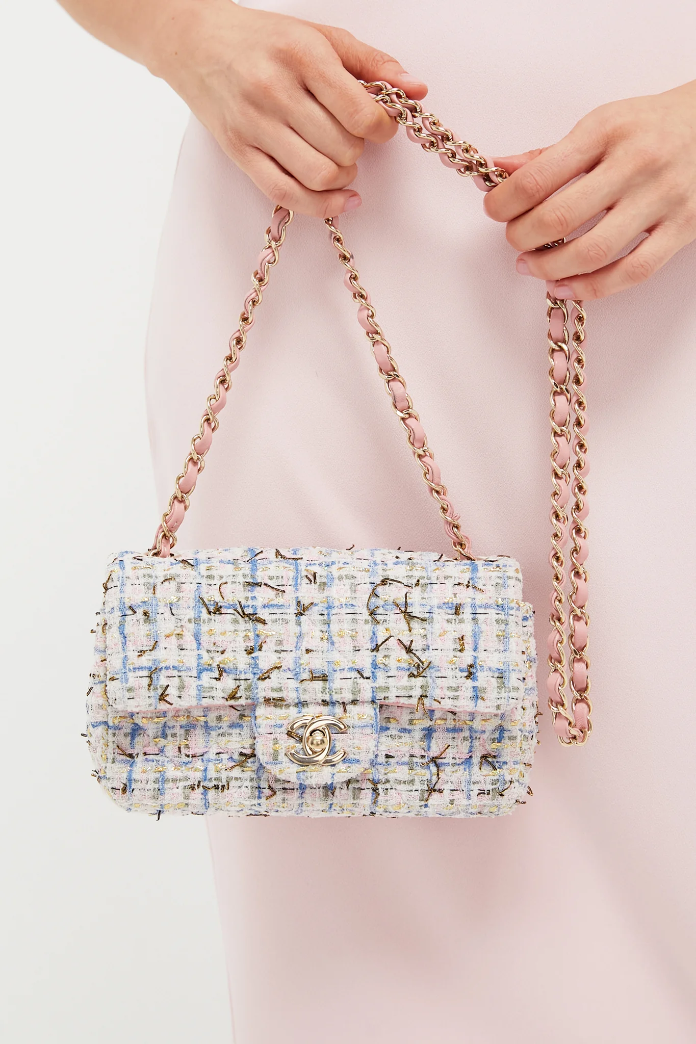 CHANEL Pink Tweed Mini Matelasse Crossbody - Image 2