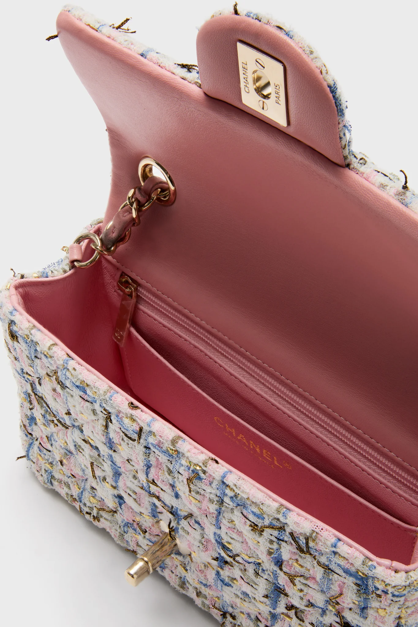 CHANEL Pink Tweed Mini Matelasse Crossbody - Image 6