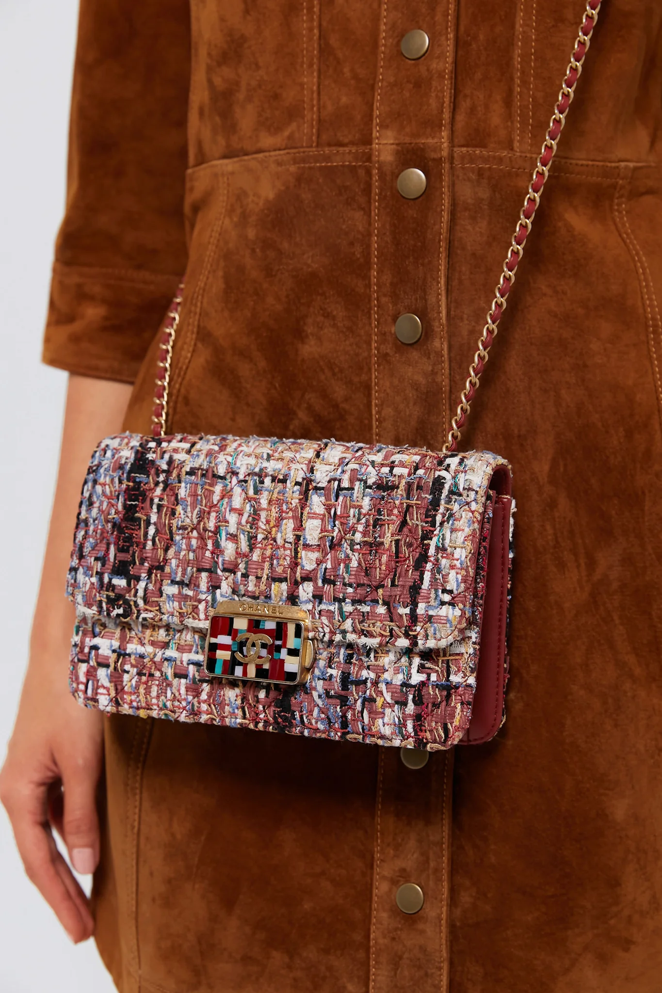 CHANEL Red Tweed Beauty Lock Flap Bag - Image 3