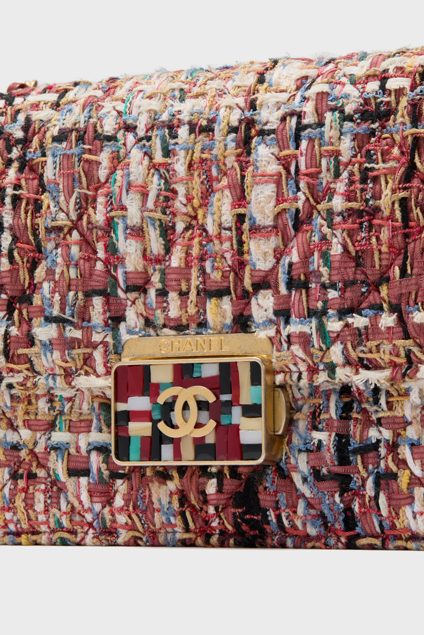 CHANEL Red Tweed Beauty Lock Flap Bag - Image 5