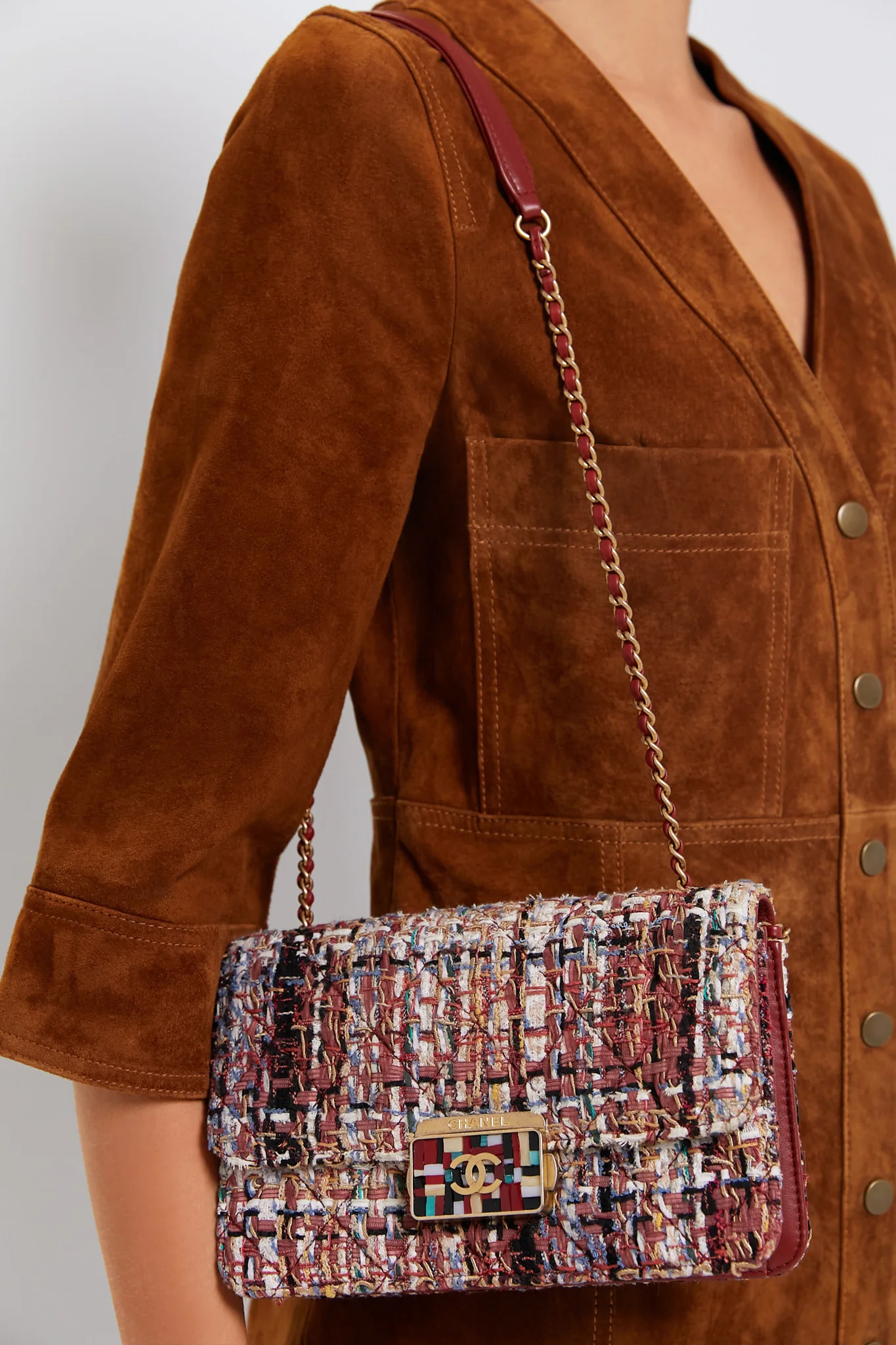 CHANEL Red Tweed Beauty Lock Flap Bag - Image 7