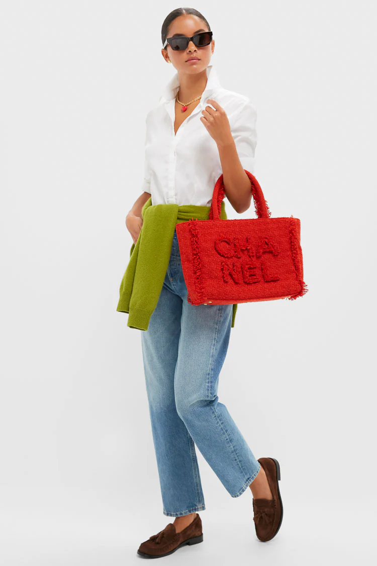 CHANEL Red Zipped Shopper Tote - Image 3