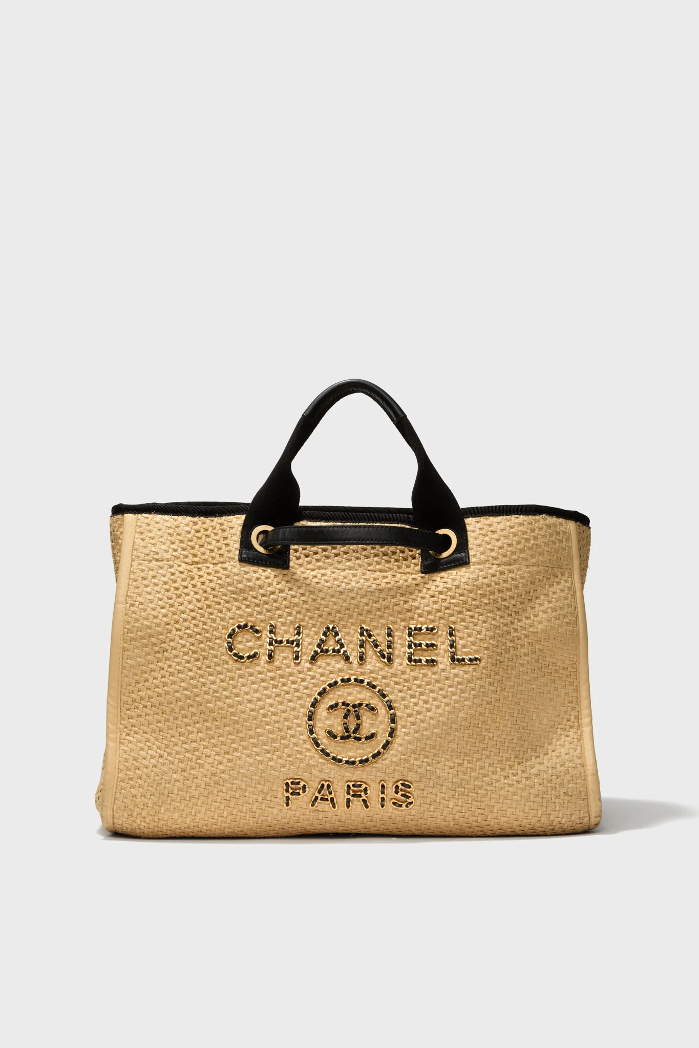 CHANEL Straw Raffia Deauville MM Tote Bag