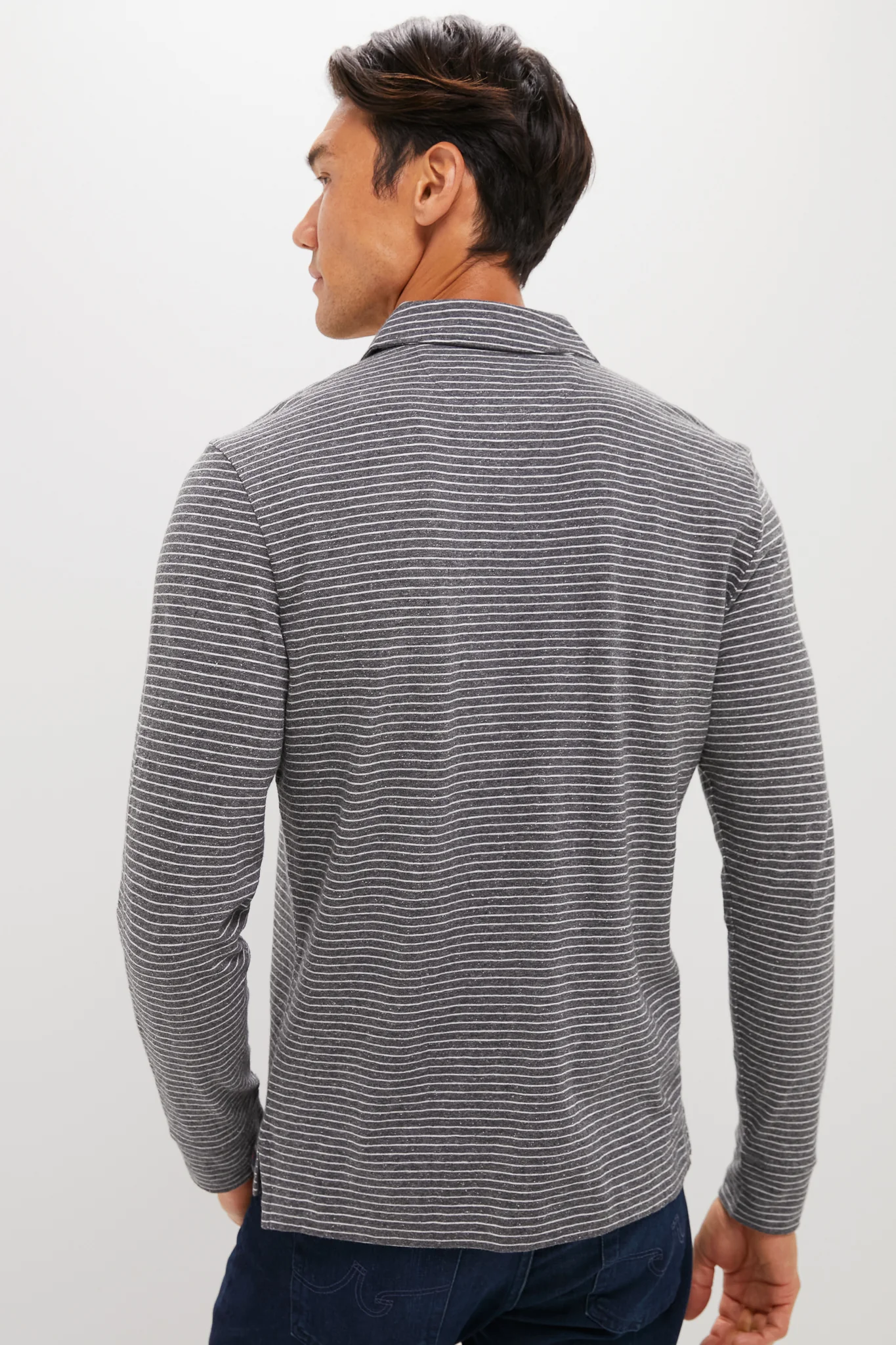 Charcoal Grey Stripe Sunwashed Long Sleeve Polo - Image 4