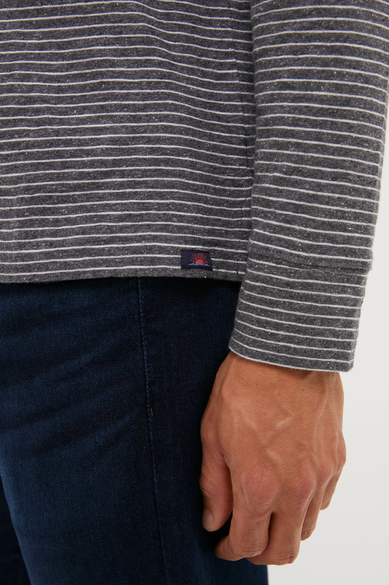 Charcoal Grey Stripe Sunwashed Long Sleeve Polo - Image 6