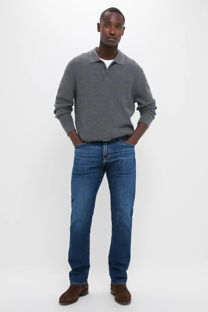 Charcoal Merino Waffle Polo - Image 2