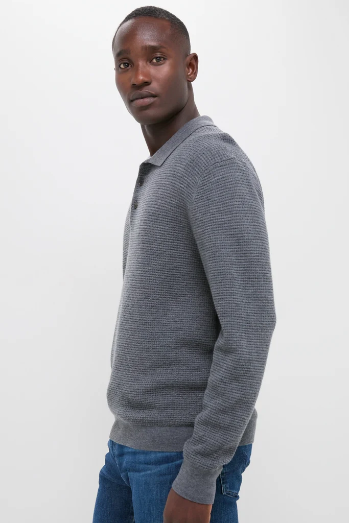Charcoal Merino Waffle Polo - Image 3