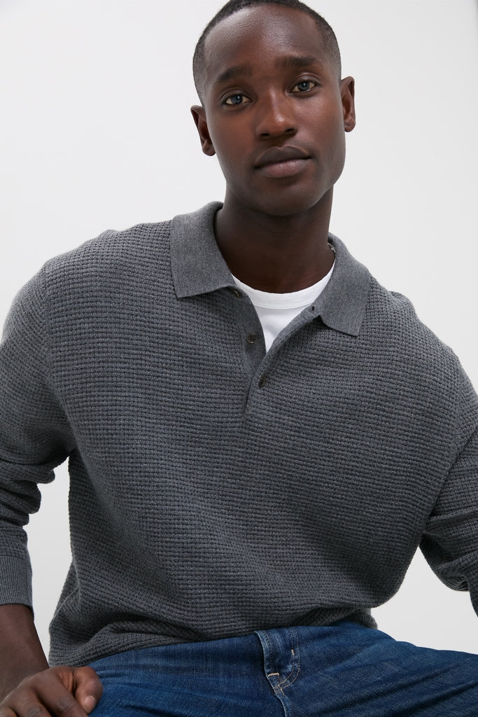 Charcoal Merino Waffle Polo - Image 6