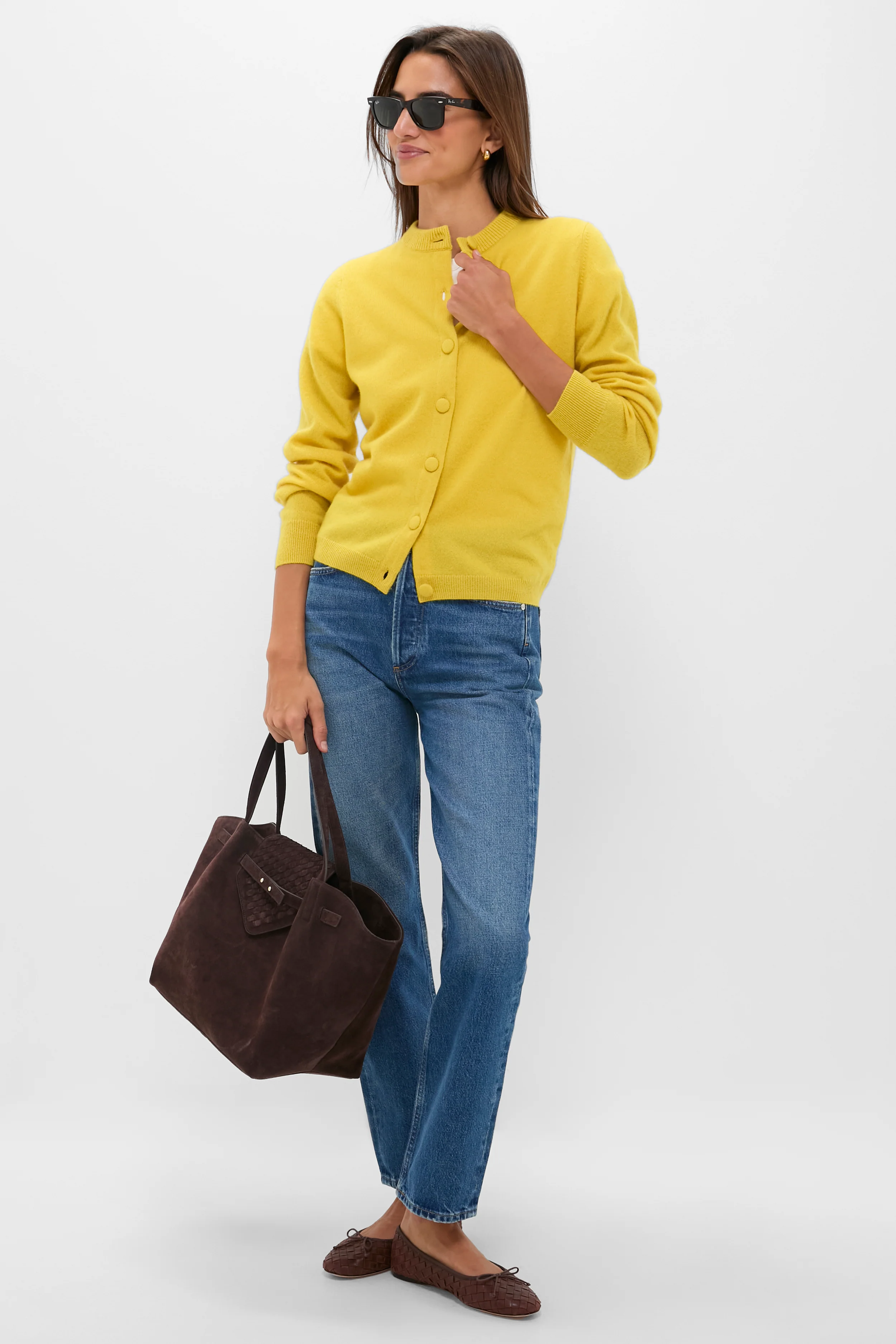 Chartreuse Cashmere Covered Button Quinn Cardigan - Image 2