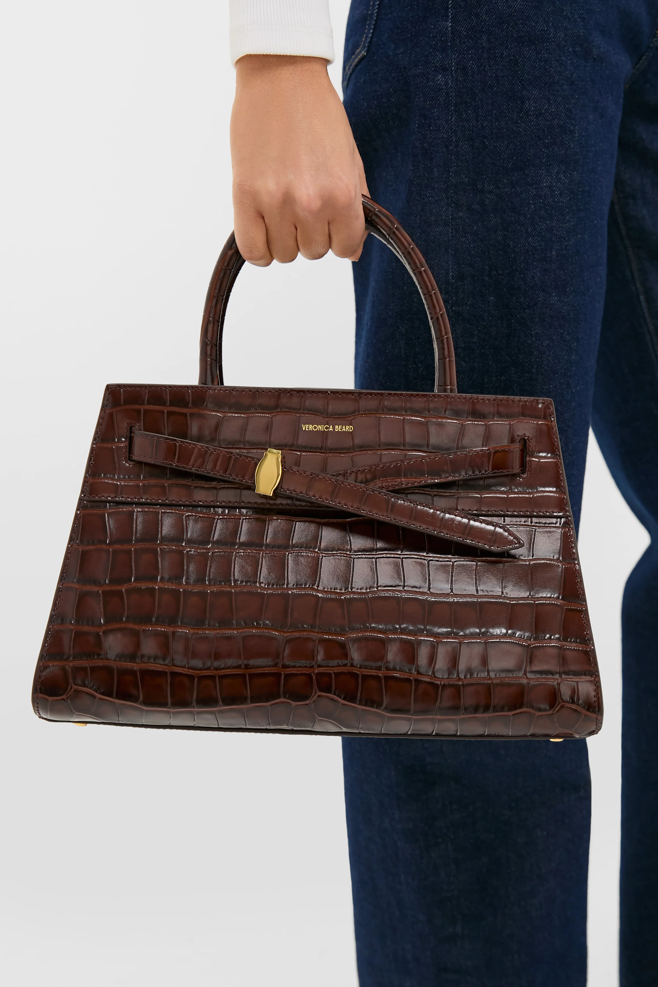 Chestnut Croc Embossed Veronica Beard Dash Bag - Image 2
