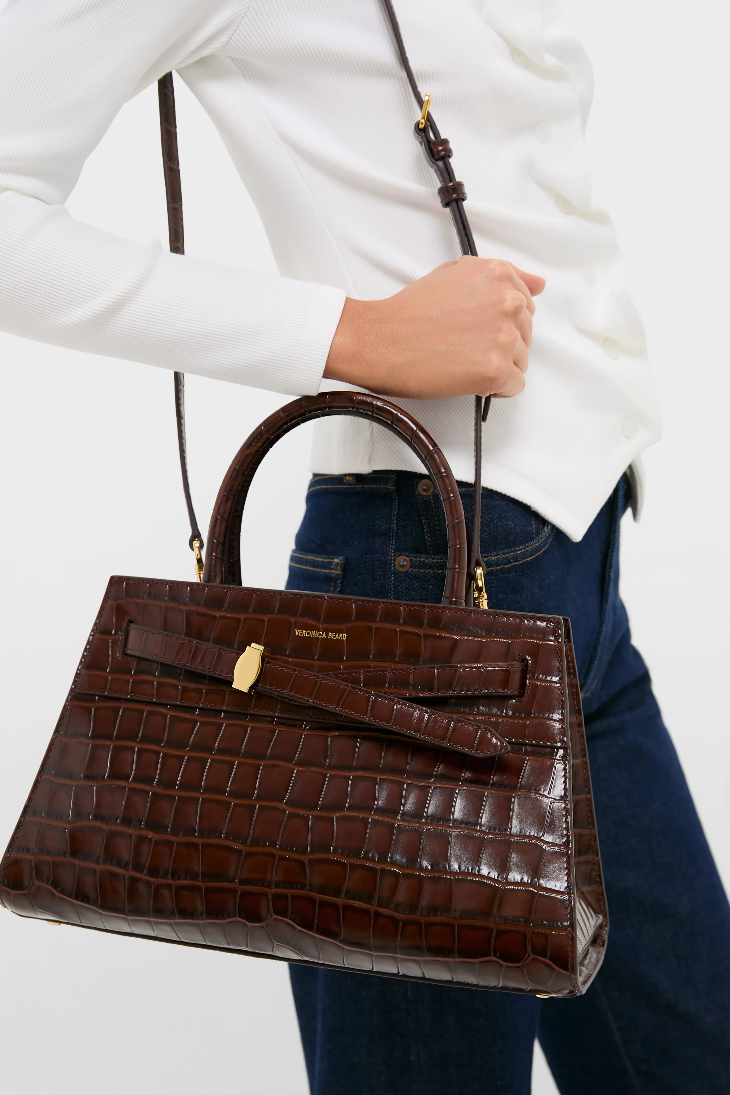 Chestnut Croc Embossed Veronica Beard Dash Bag - Image 3