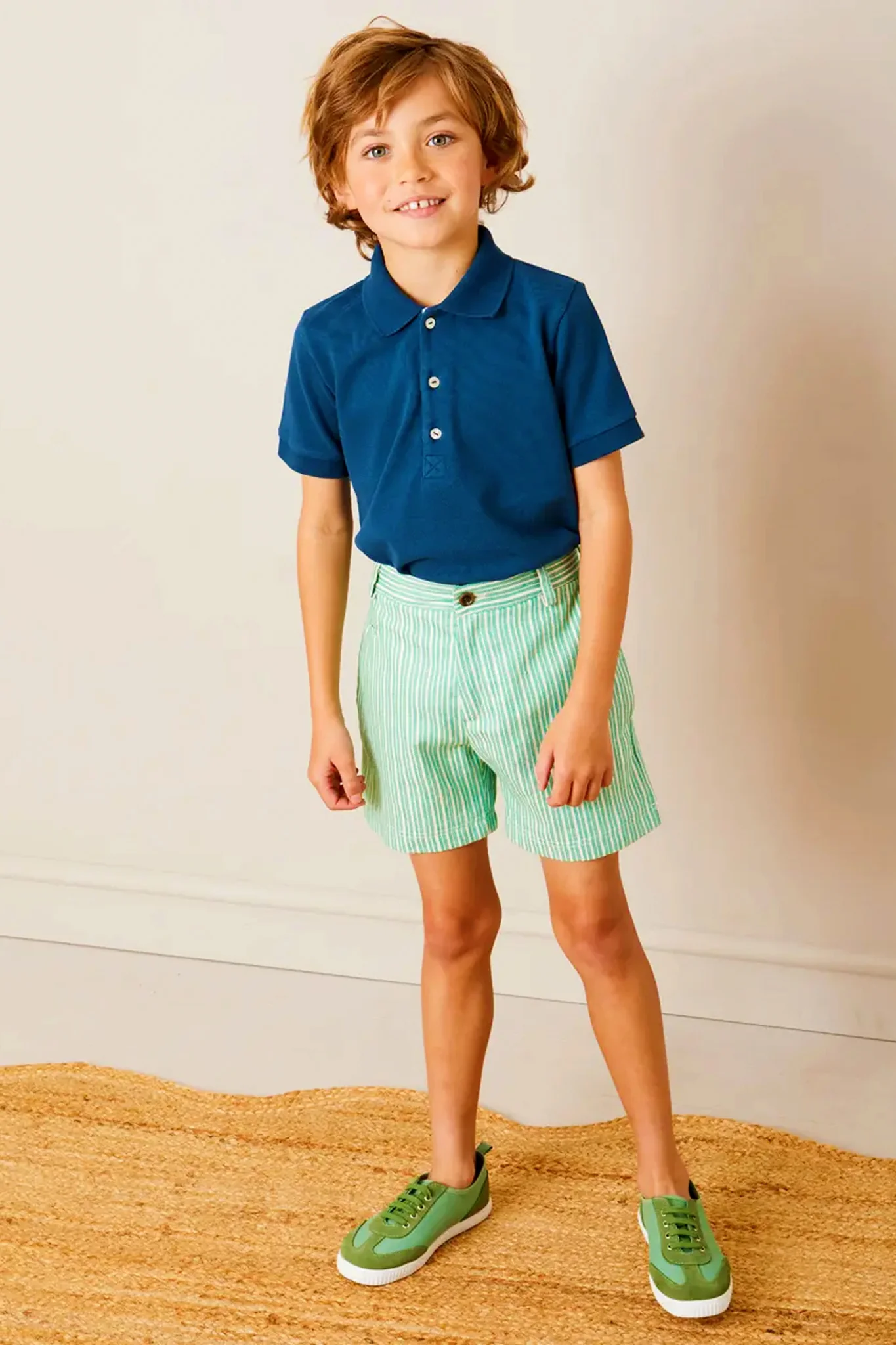 Cheyne Striped Pocket Detail Shorts in Green - Image 2