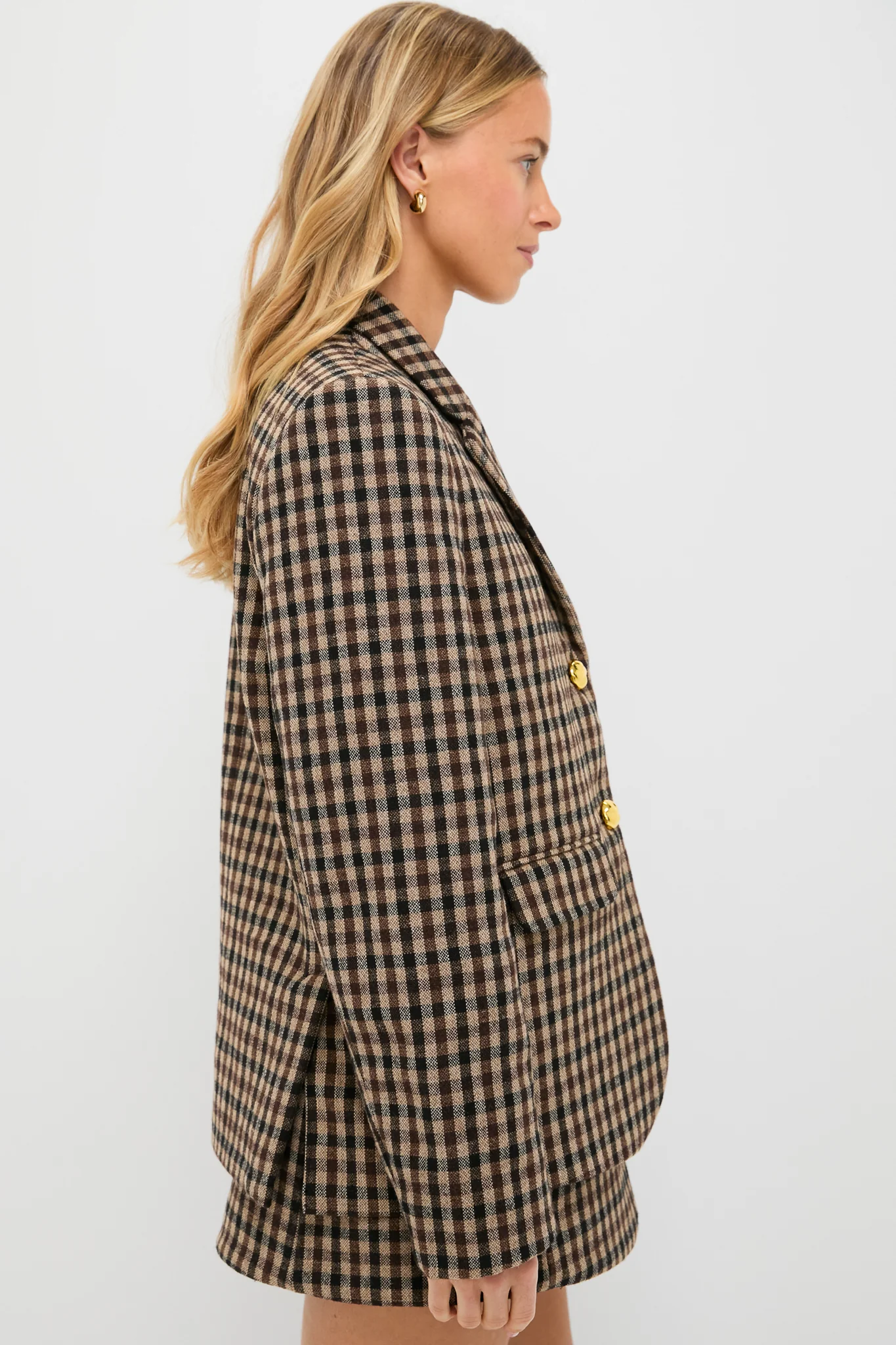 Chicory Coffee Check Wool Mix Oversized Blazer - Image 2