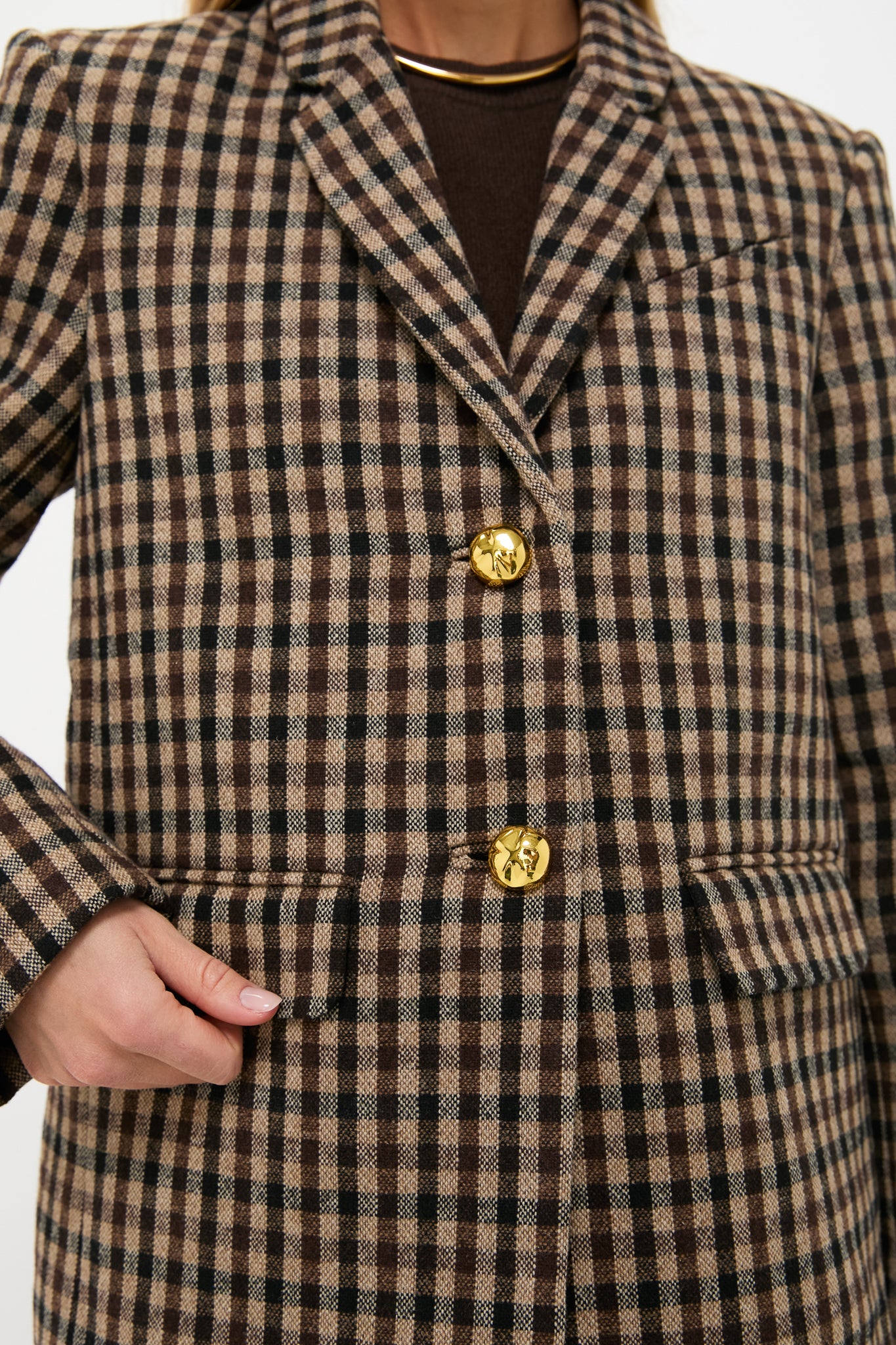 Chicory Coffee Check Wool Mix Oversized Blazer - Image 4