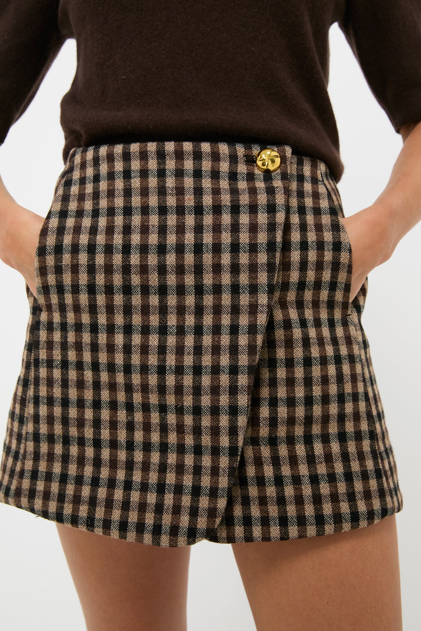 Chicory Coffee Check Wool Mix Skirt - Image 5