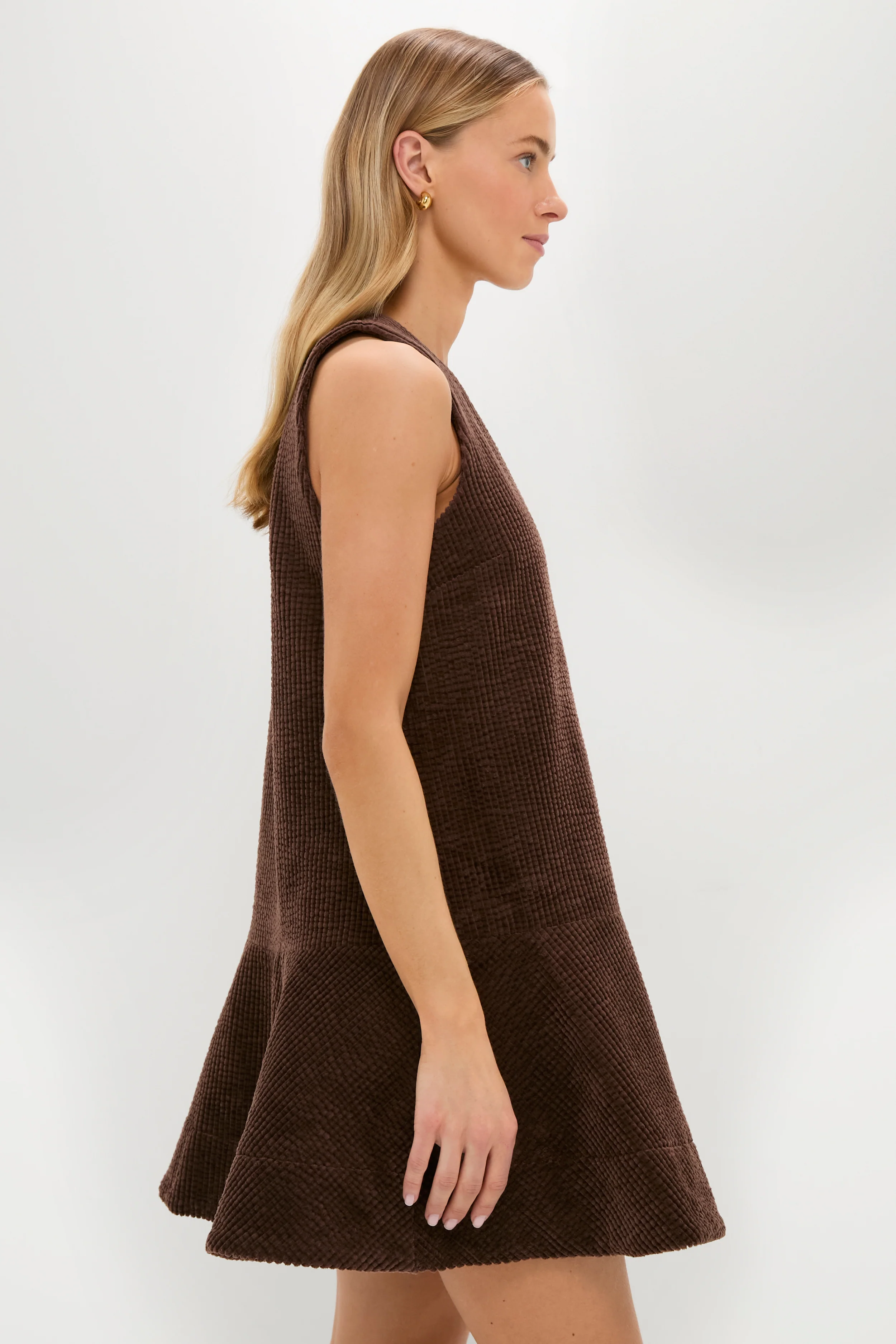 Chicory Coffee Seersucker Corduroy V-Neck Mini Dress - Image 3