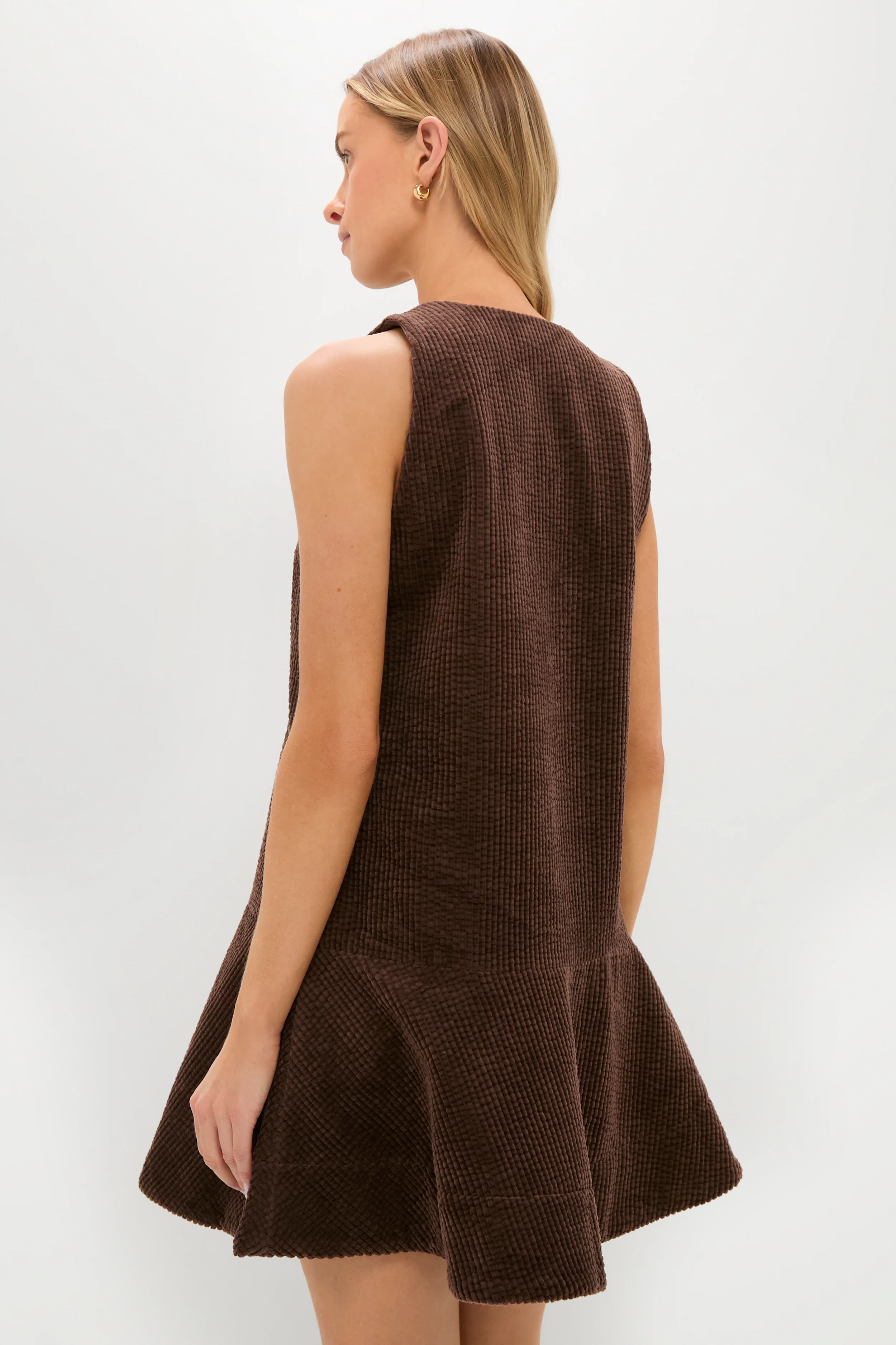 Chicory Coffee Seersucker Corduroy V-Neck Mini Dress - Image 4