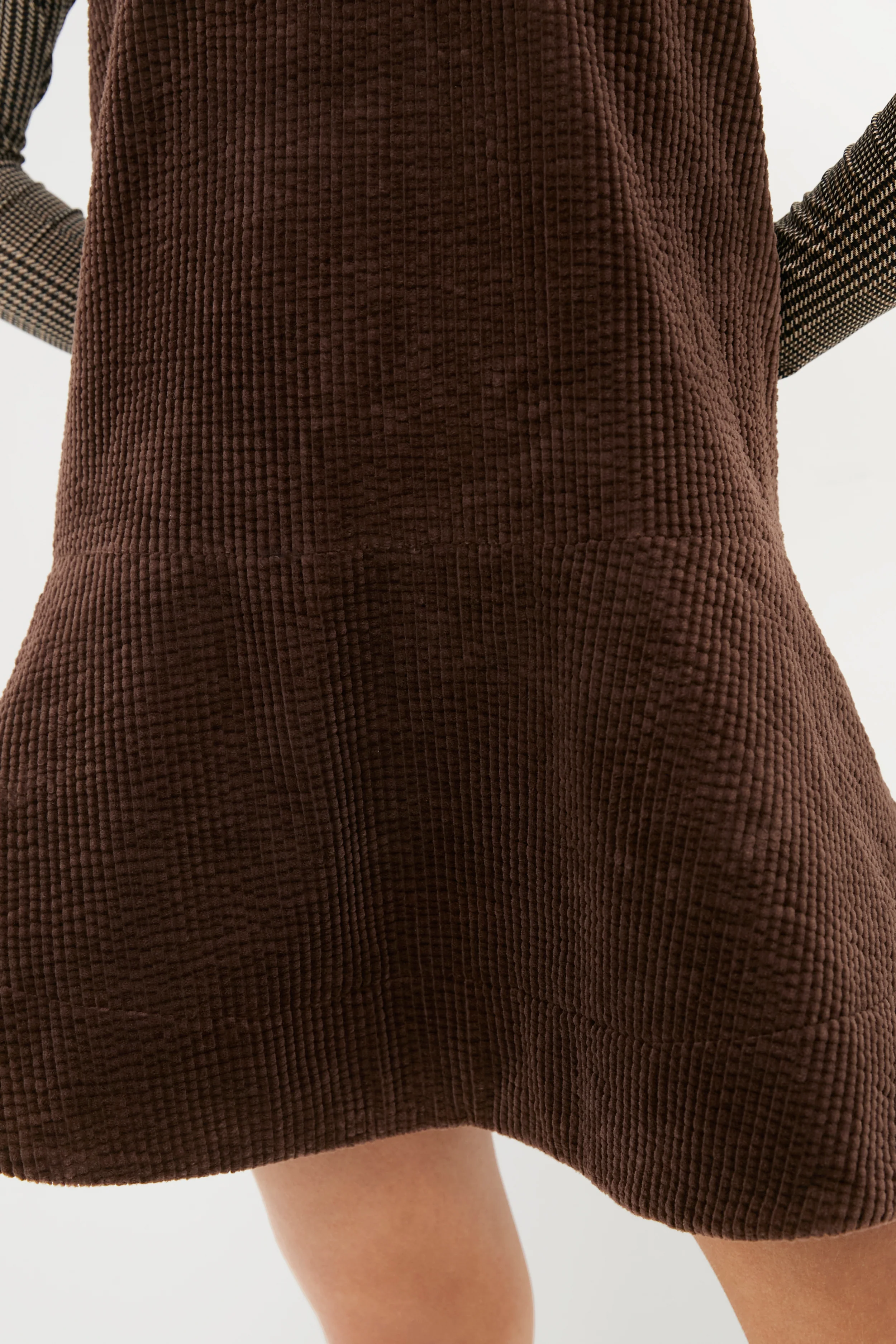 Chicory Coffee Seersucker Corduroy V-Neck Mini Dress - Image 5