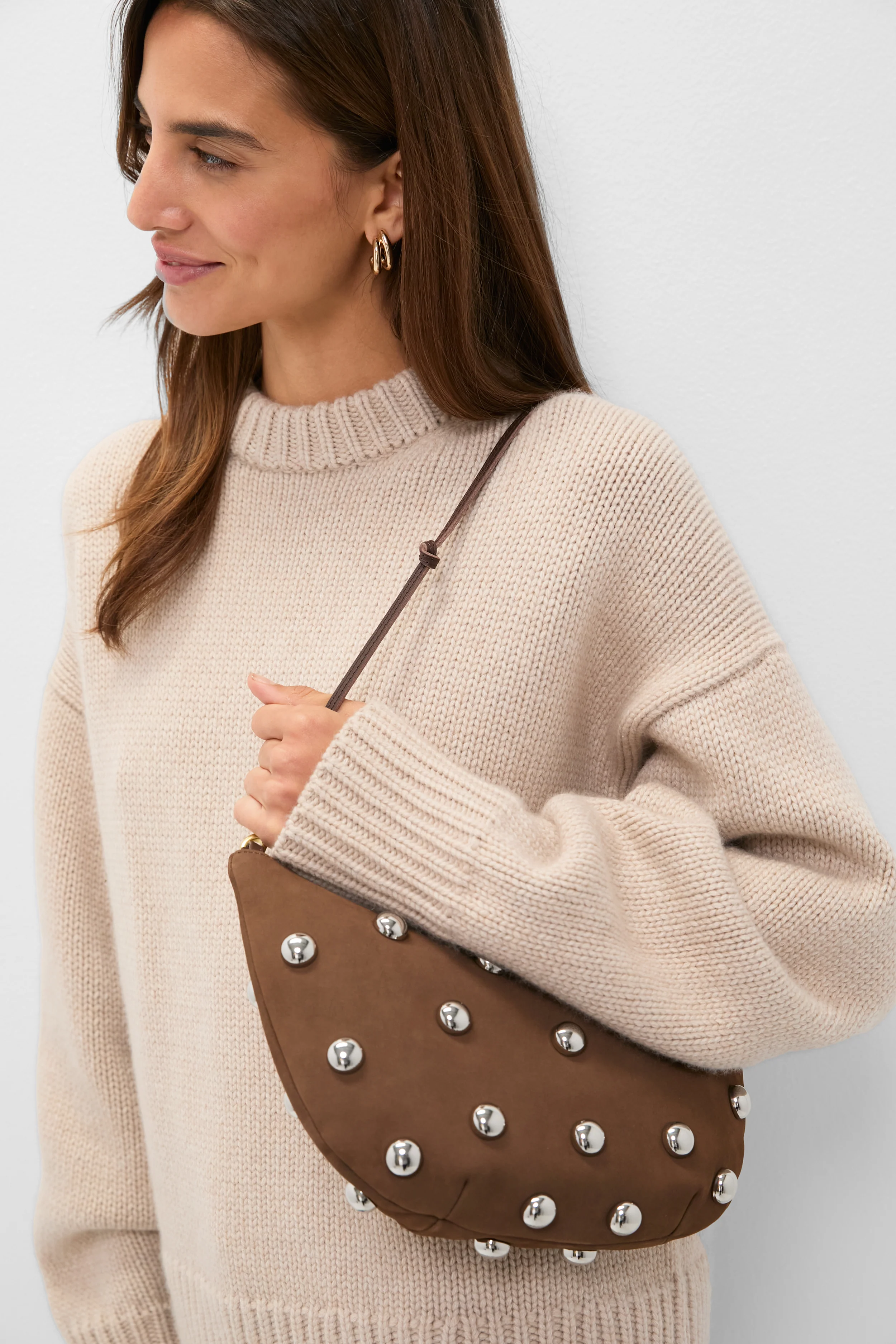 Choco Bar Smooth Nubuck with Studs Lune Bag - Image 3