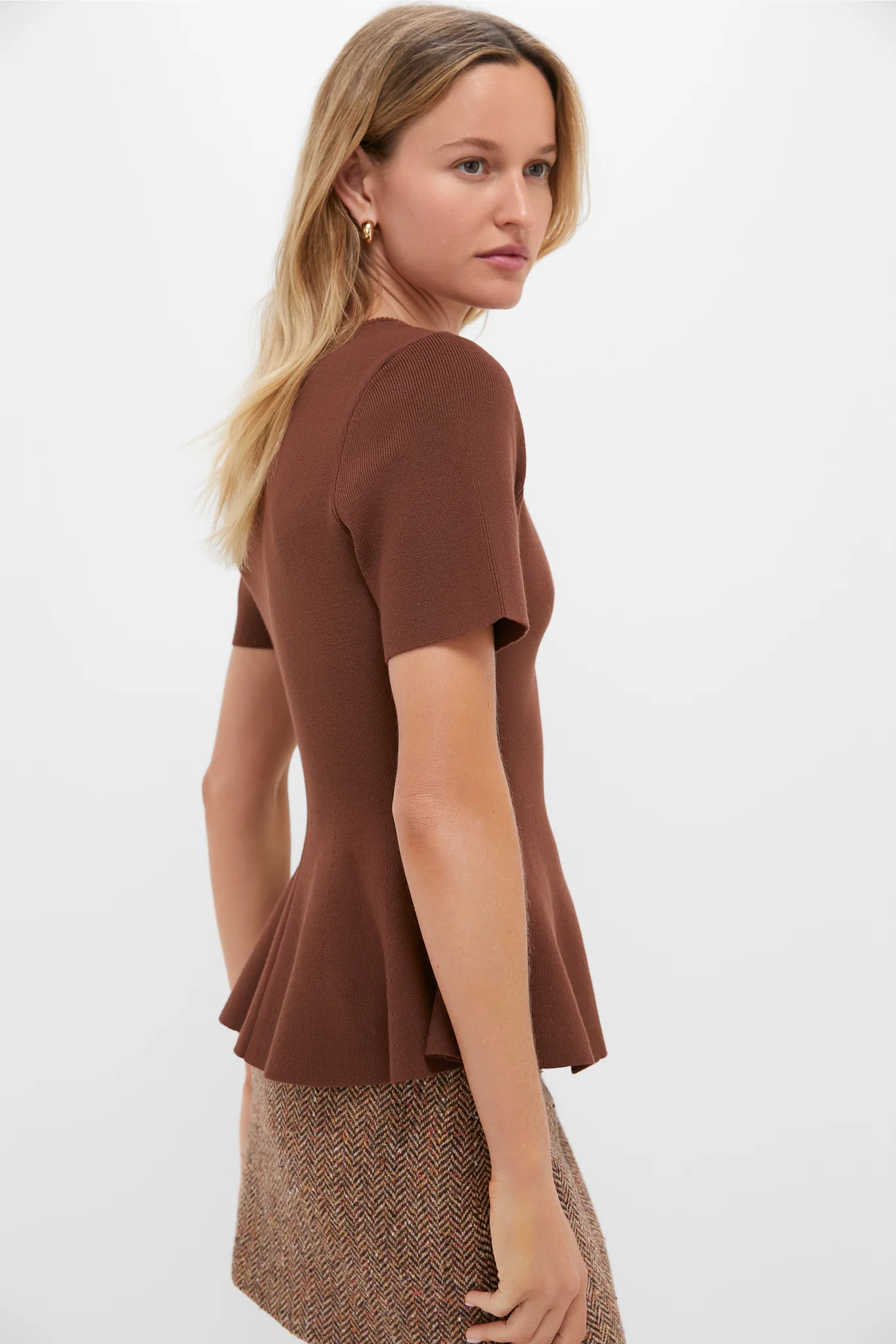 Chocolate Brown Knit Phoebe Peplum Top - Image 3