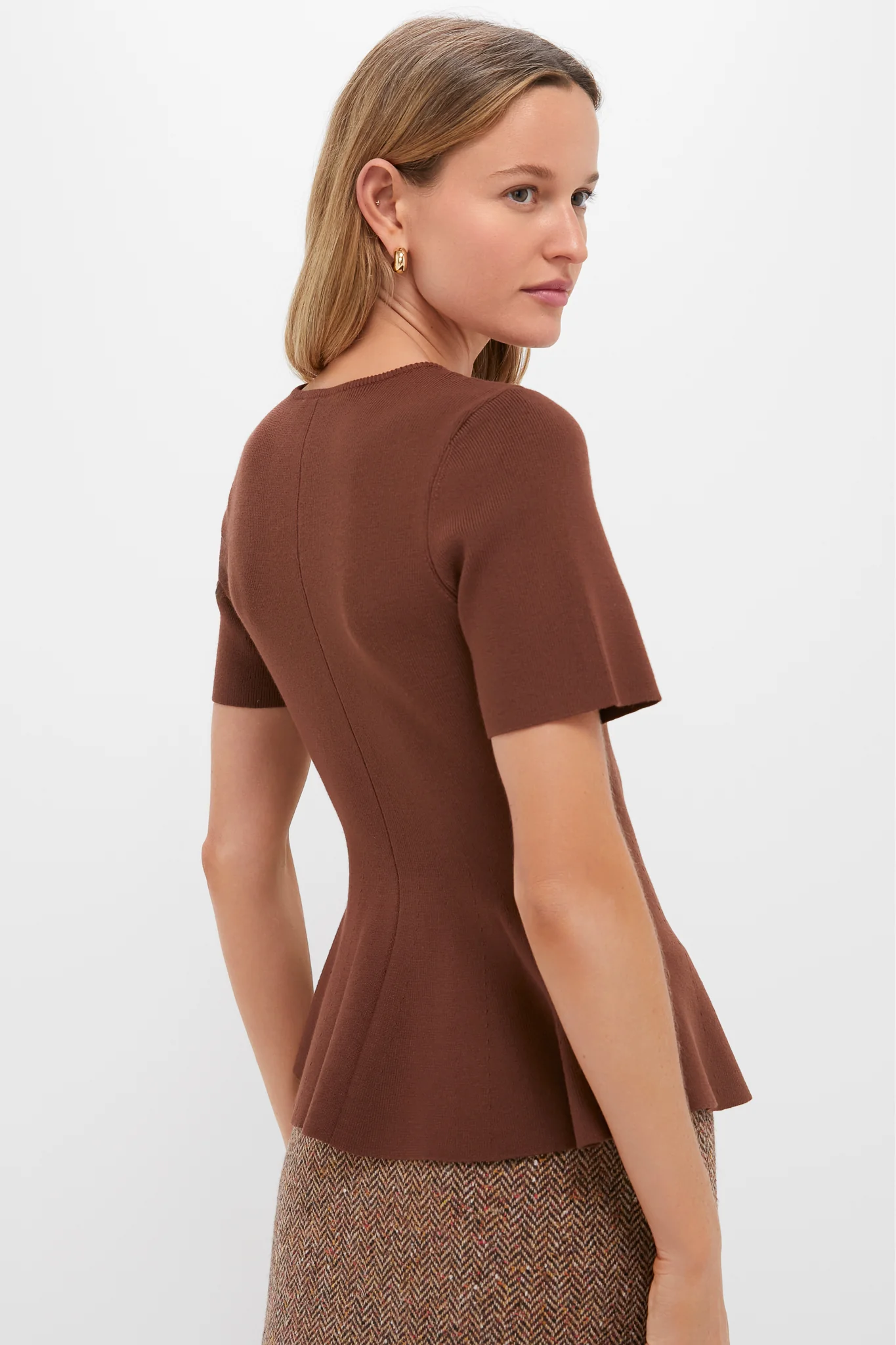 Chocolate Brown Knit Phoebe Peplum Top - Image 4