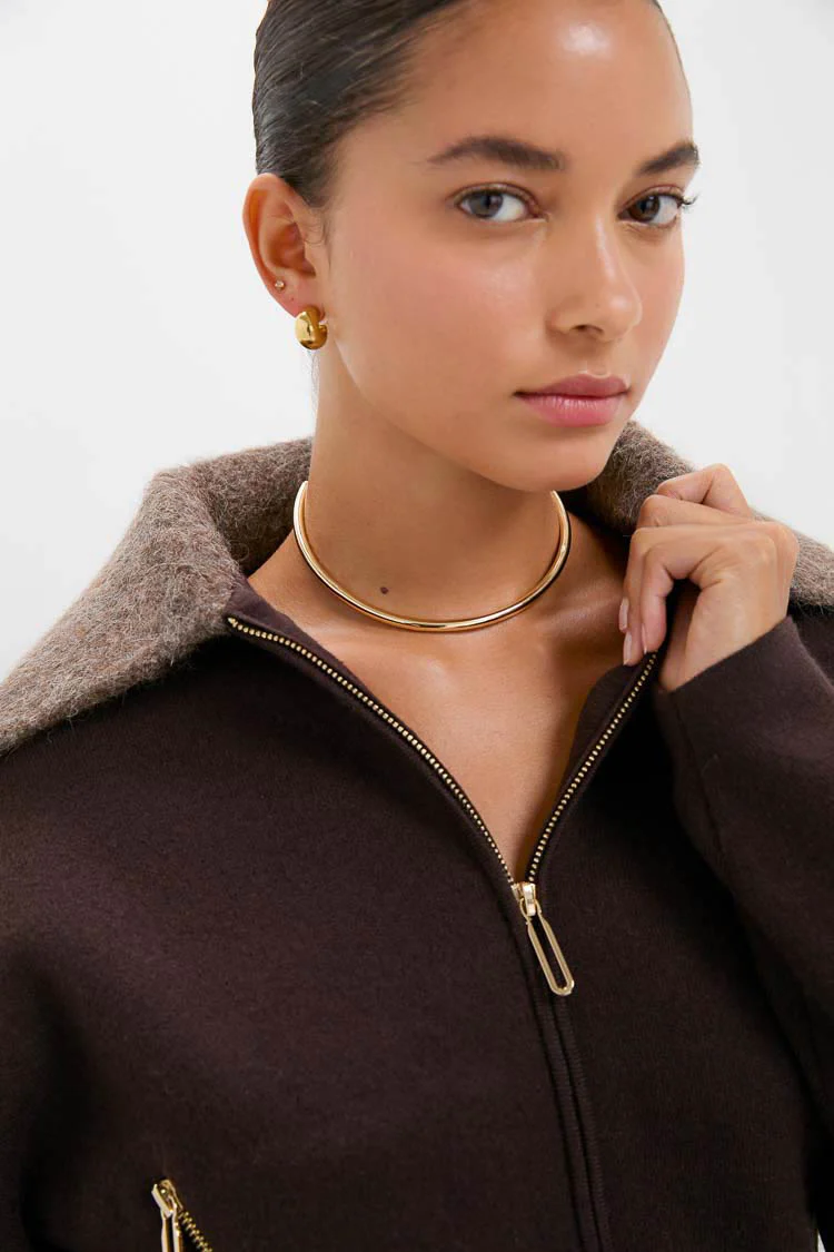 Chocolate Dakota Boiled Wool Bomber Coat - Image 5