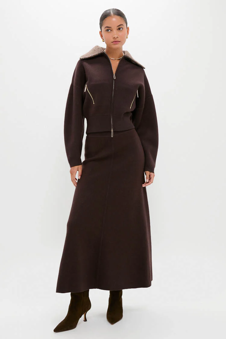 Chocolate Dakota Boiled Wool Bomber Coat - Image 6