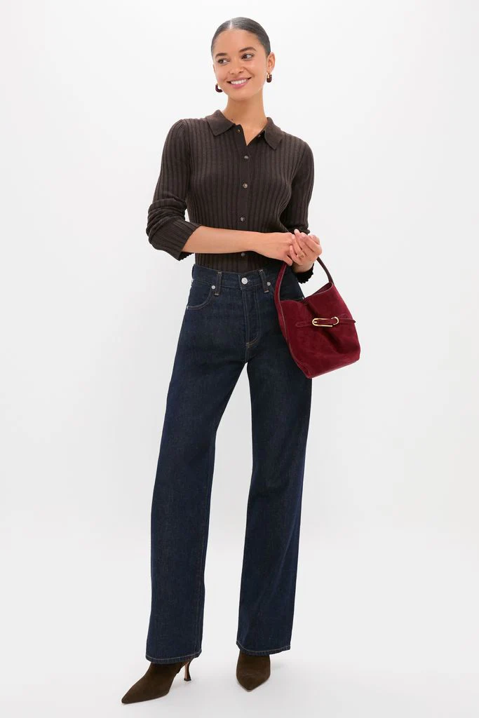 Chocolate Fine Rib Knit Button Down Myers Polo - Image 2