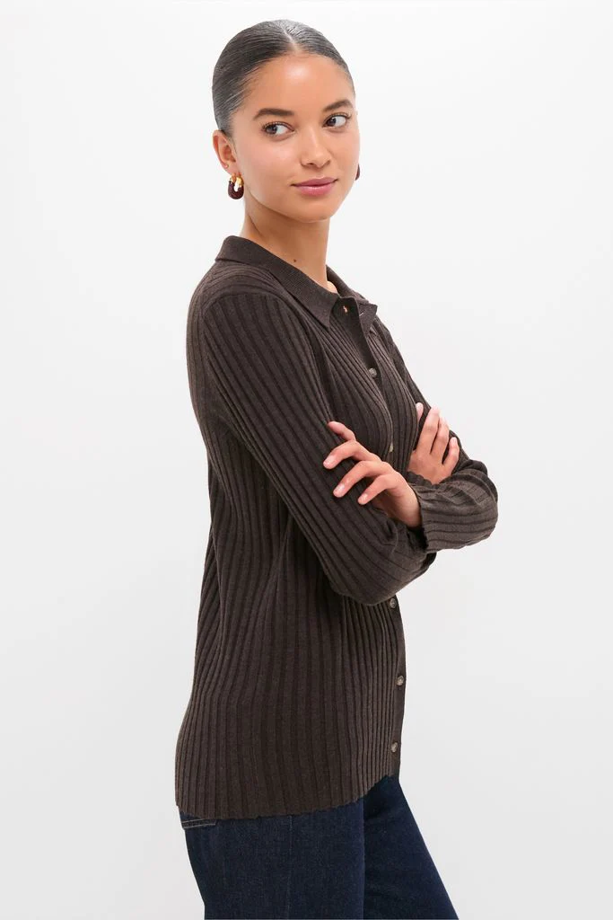 Chocolate Fine Rib Knit Button Down Myers Polo - Image 3