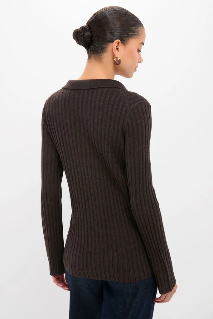 Chocolate Fine Rib Knit Button Down Myers Polo - Image 4