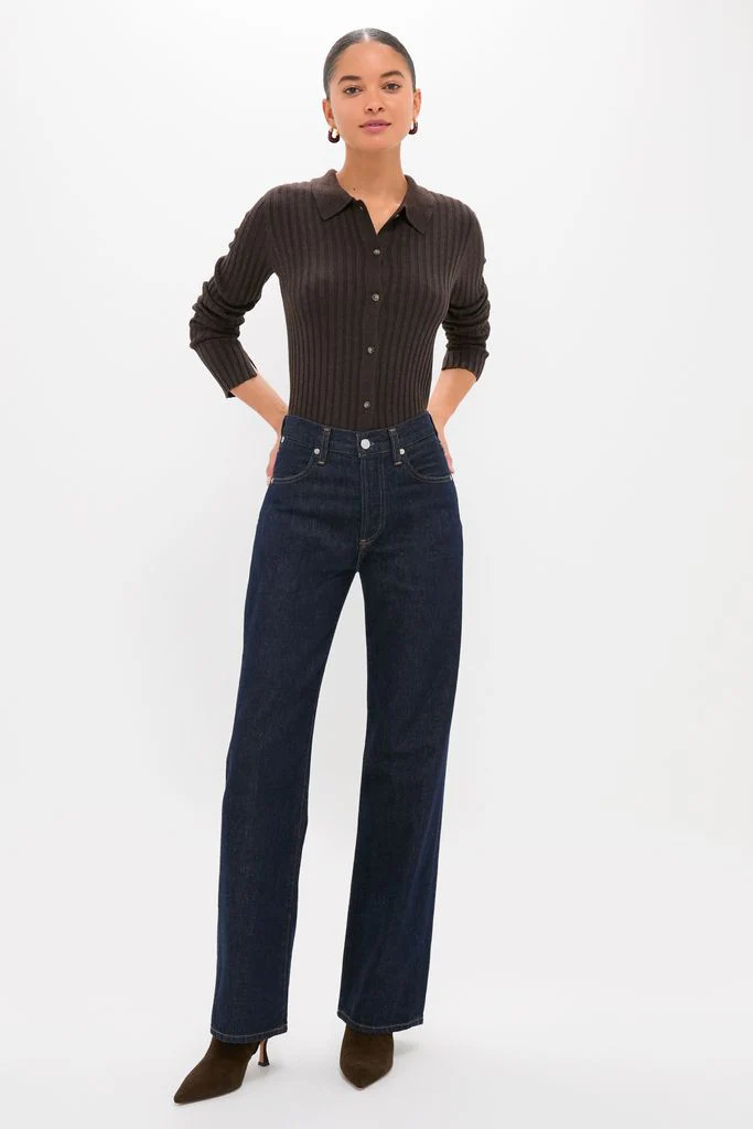 Chocolate Fine Rib Knit Button Down Myers Polo - Image 6