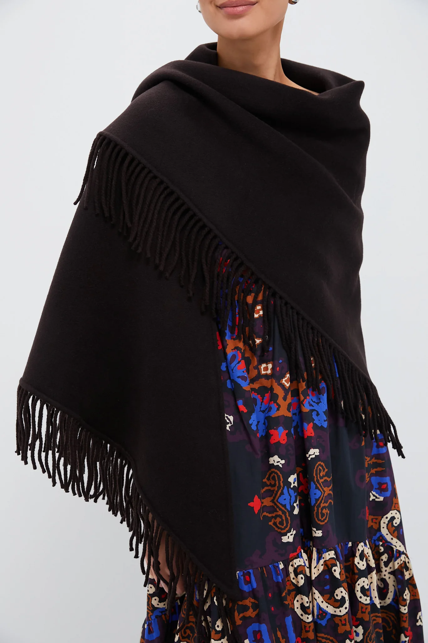 Chocolate Fringe Wrap Scarf - Image 3
