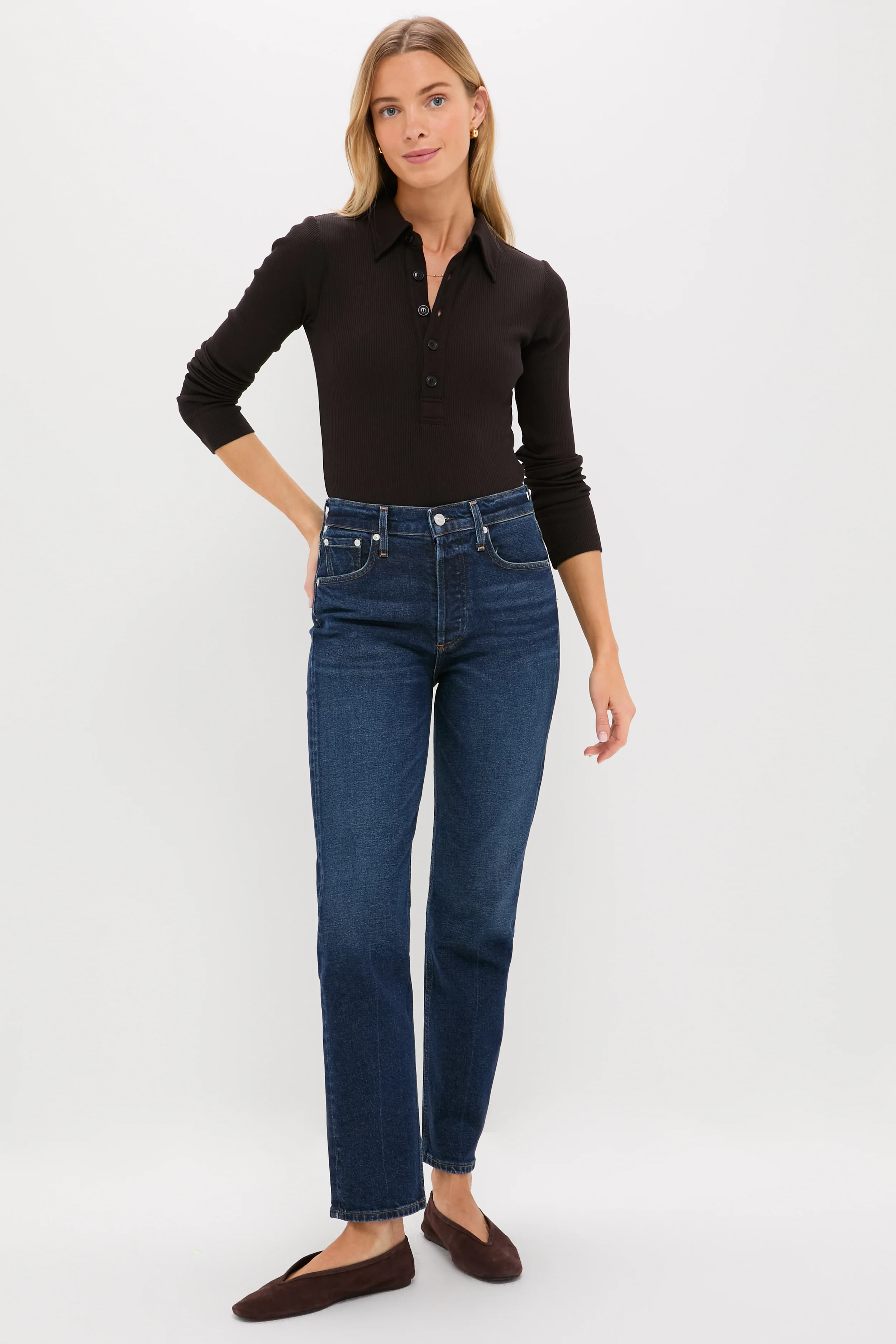 Chocolate Long Sleeve 60's Polo - Image 6