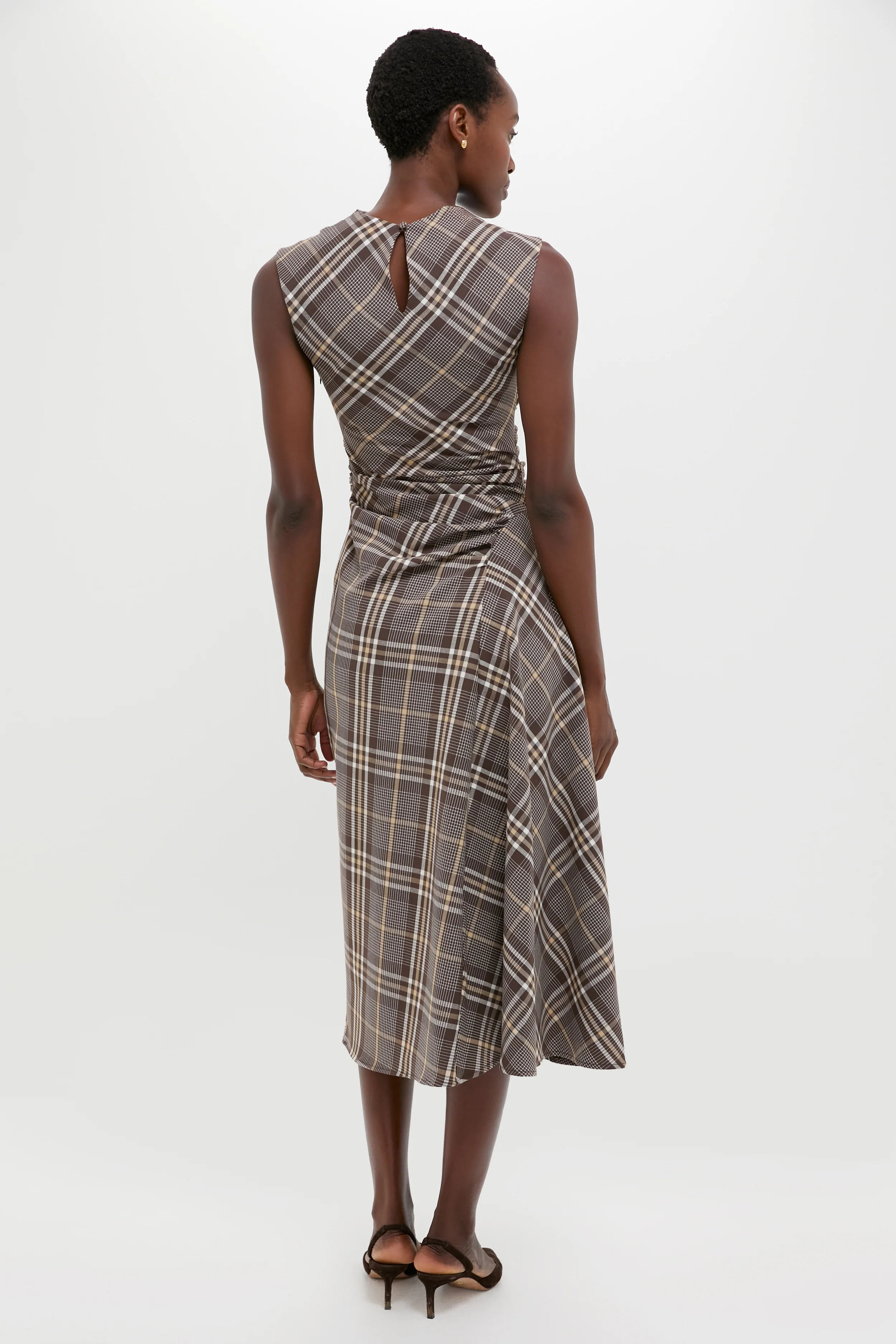 Chocolate Plaid Burke Sleeveless Draped Midi Dress - Image 4