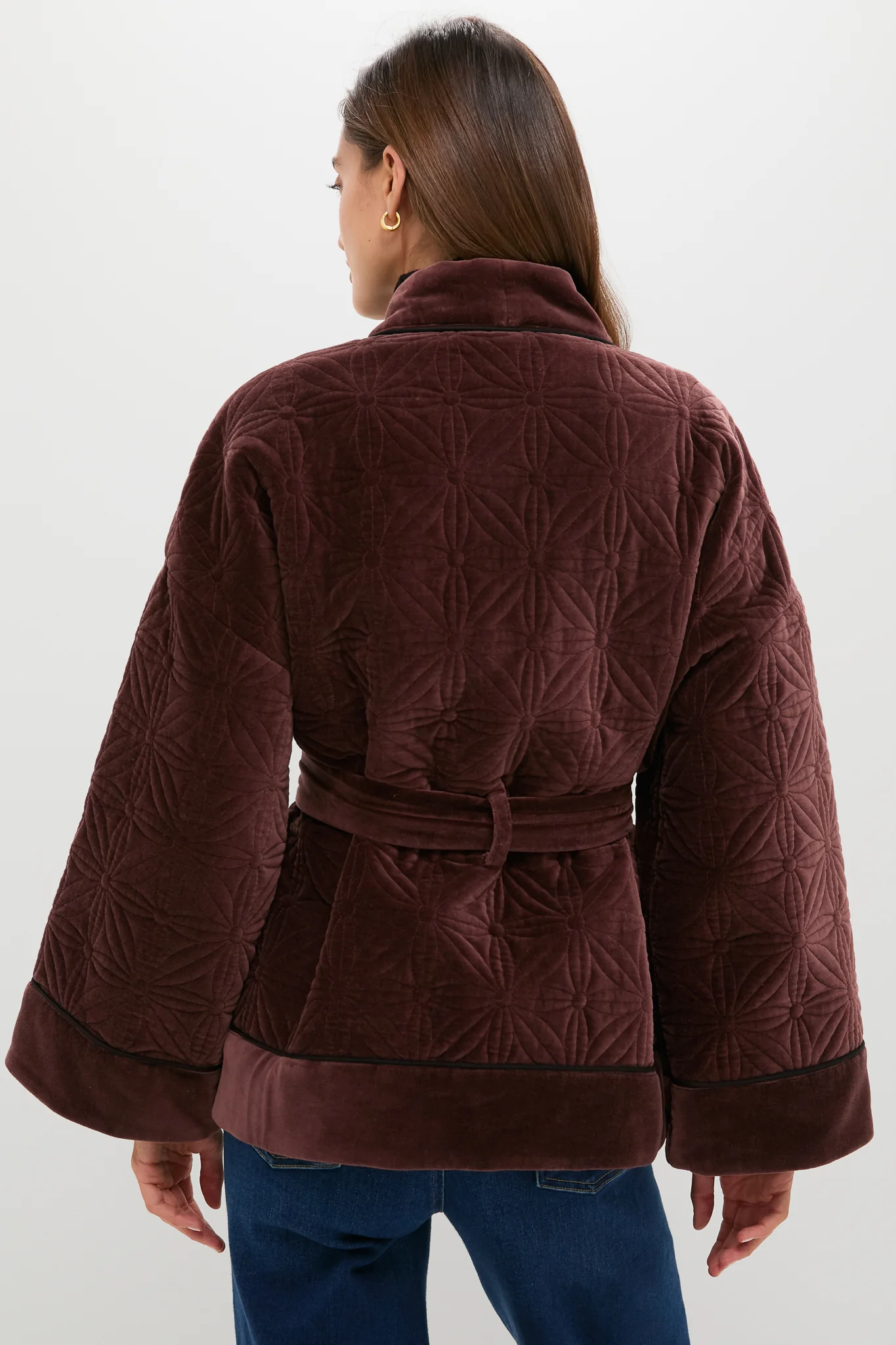 Chocolate Quilted Velvet Simone Wrap Jacket - Image 4