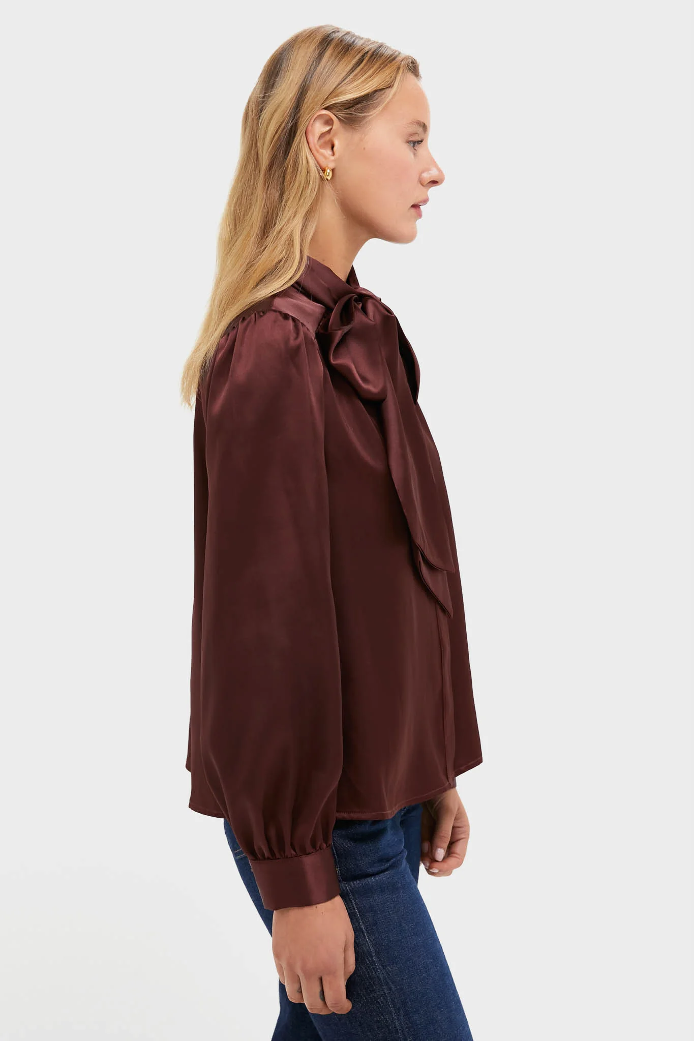 Chocolate Satin Brianna Bow Blouse - Image 3