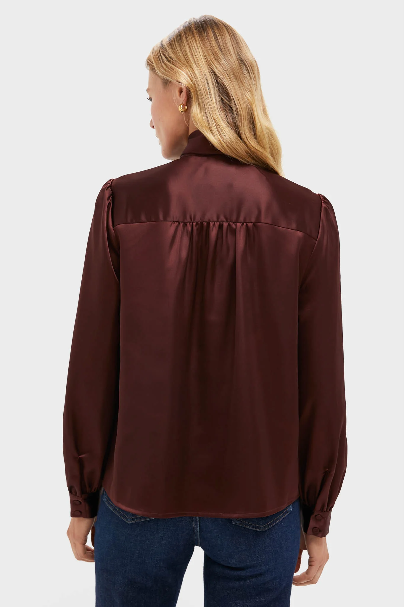 Chocolate Satin Brianna Bow Blouse - Image 4