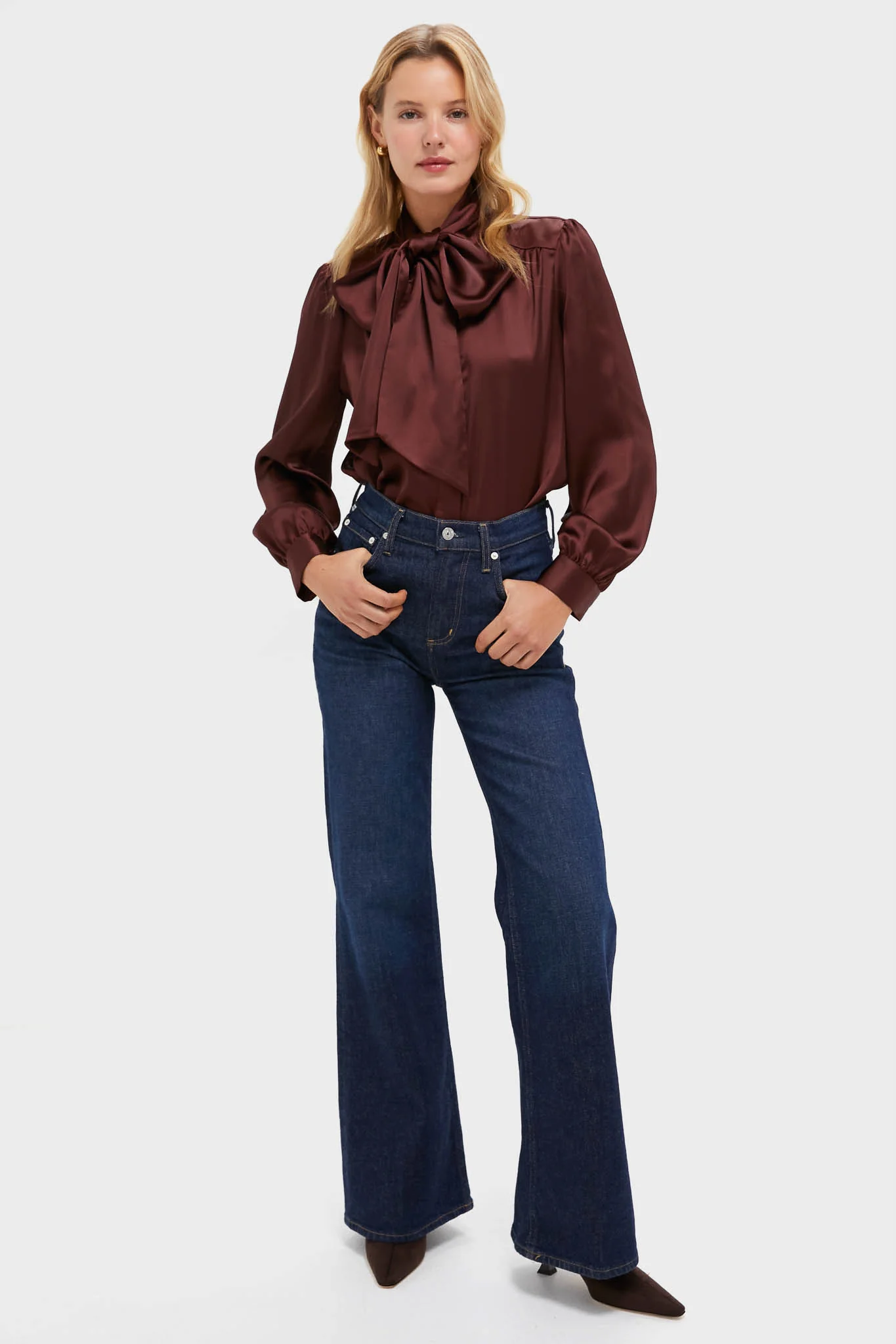 Chocolate Satin Brianna Bow Blouse - Image 6