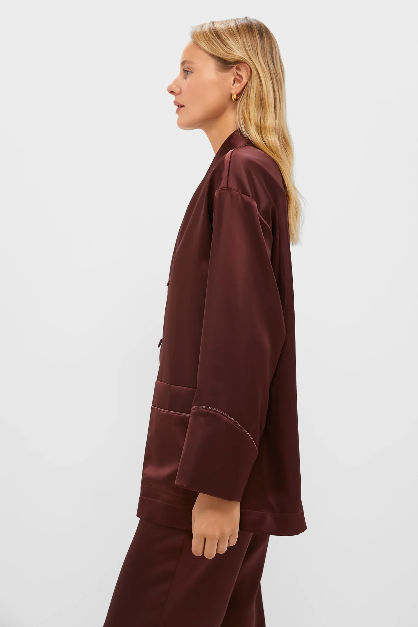 Chocolate Satin Smoking Jacket - Image 3