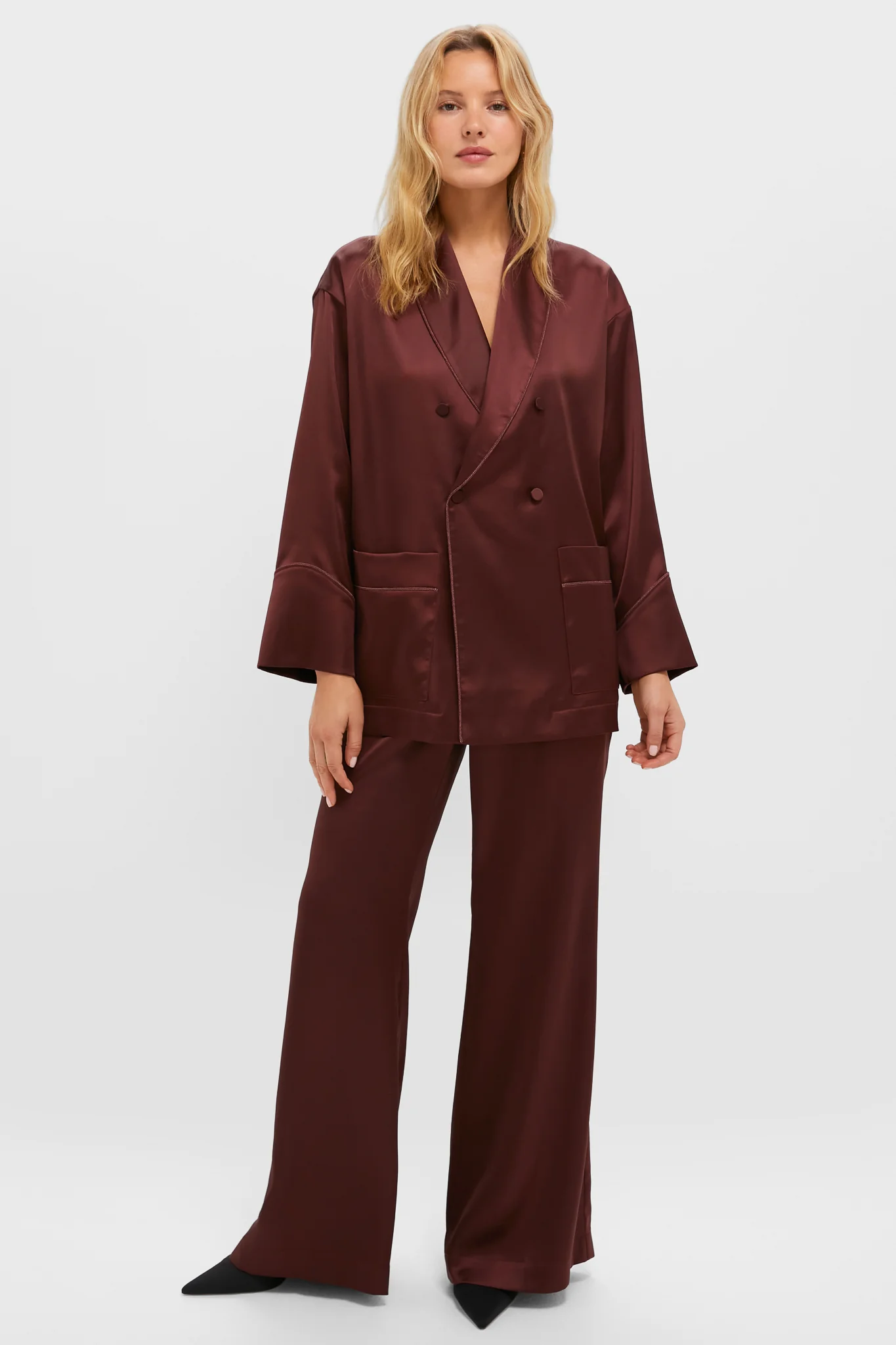 Chocolate Satin Smoking Jacket - Image 6