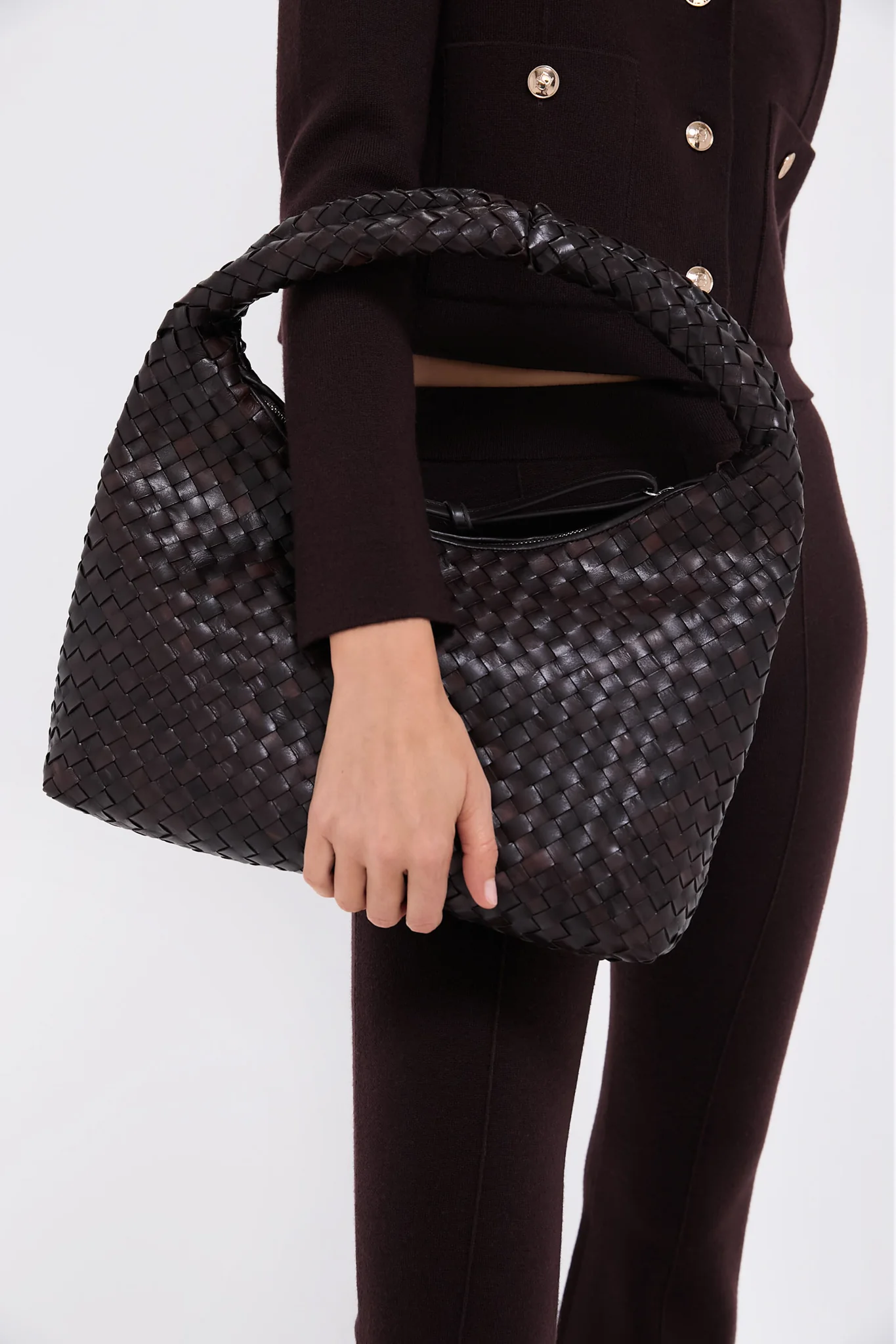 Chocolate Woven Leather Willow Bag - Image 2