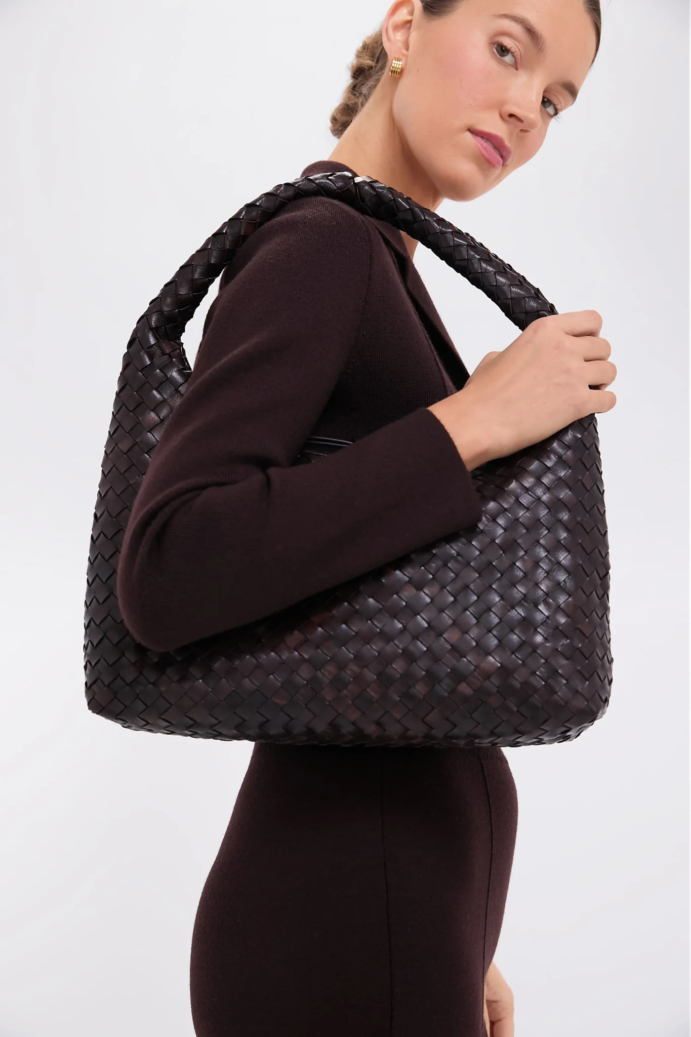 Chocolate Woven Leather Willow Bag - Image 6