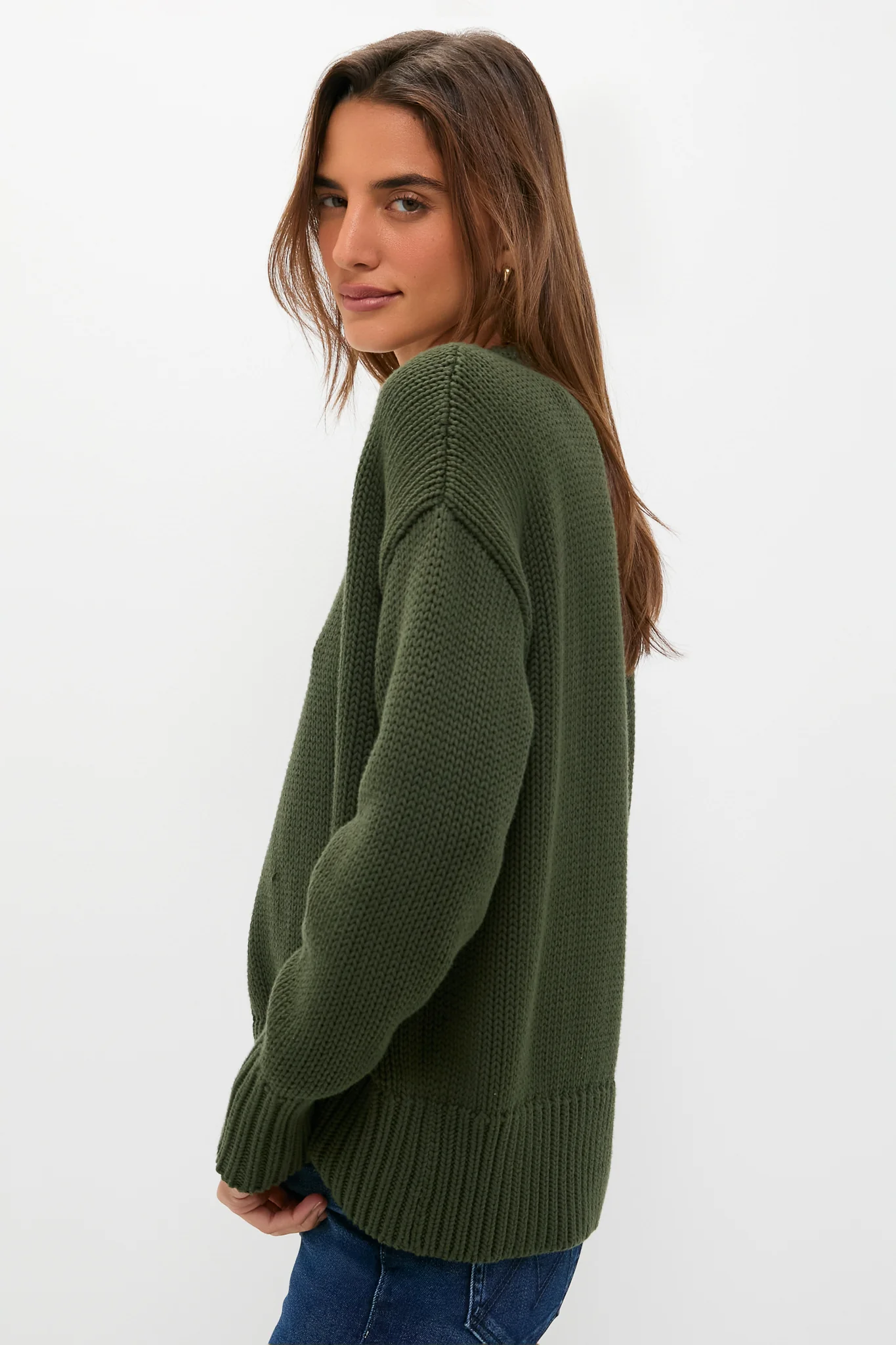 Hunter Green Cotton Cliff Crewneck Sweater - Image 3