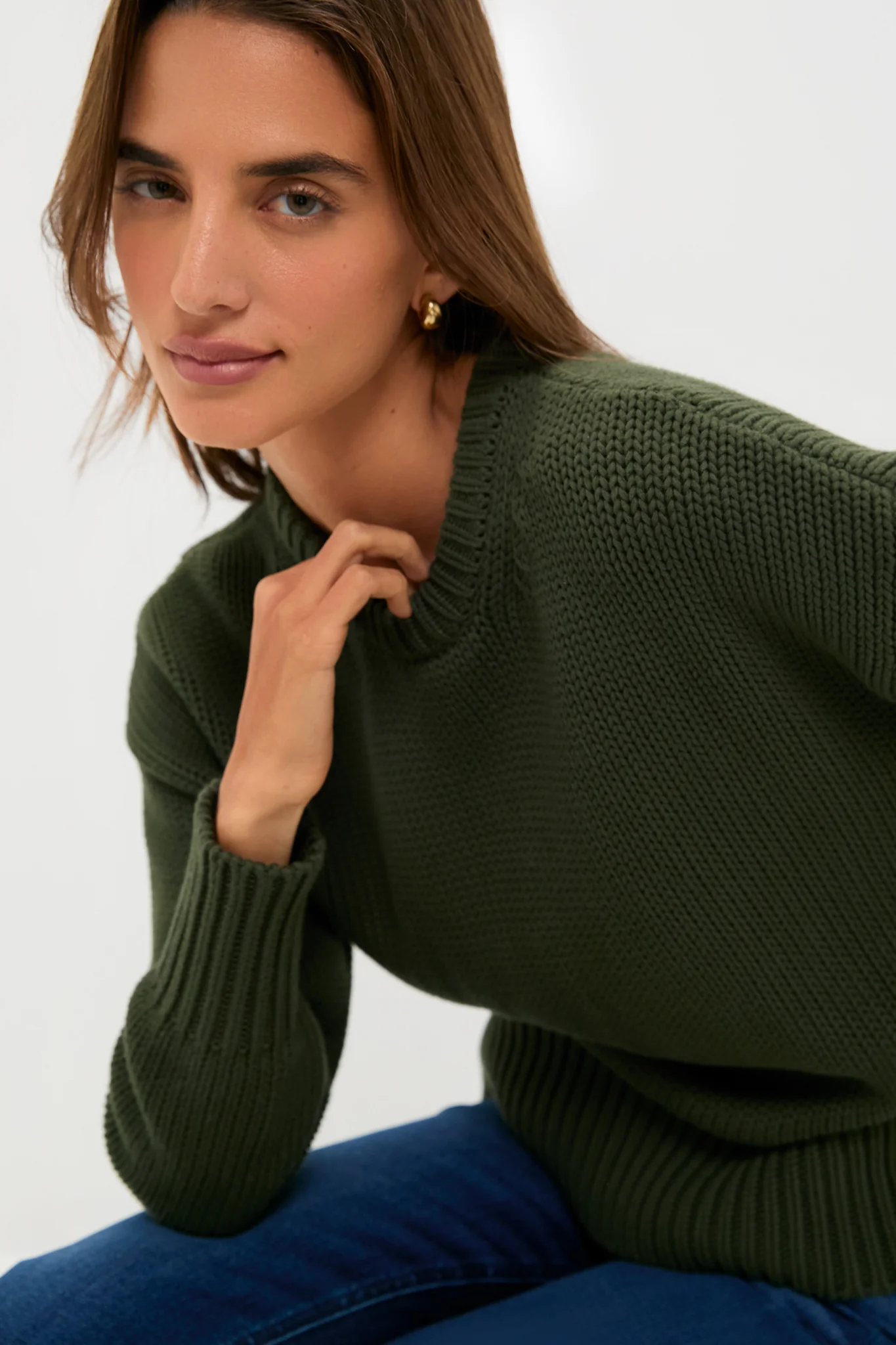 Hunter Green Cotton Cliff Crewneck Sweater - Image 5