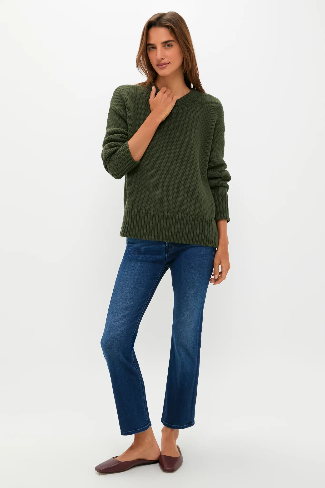 Hunter Green Cotton Cliff Crewneck Sweater - Image 6