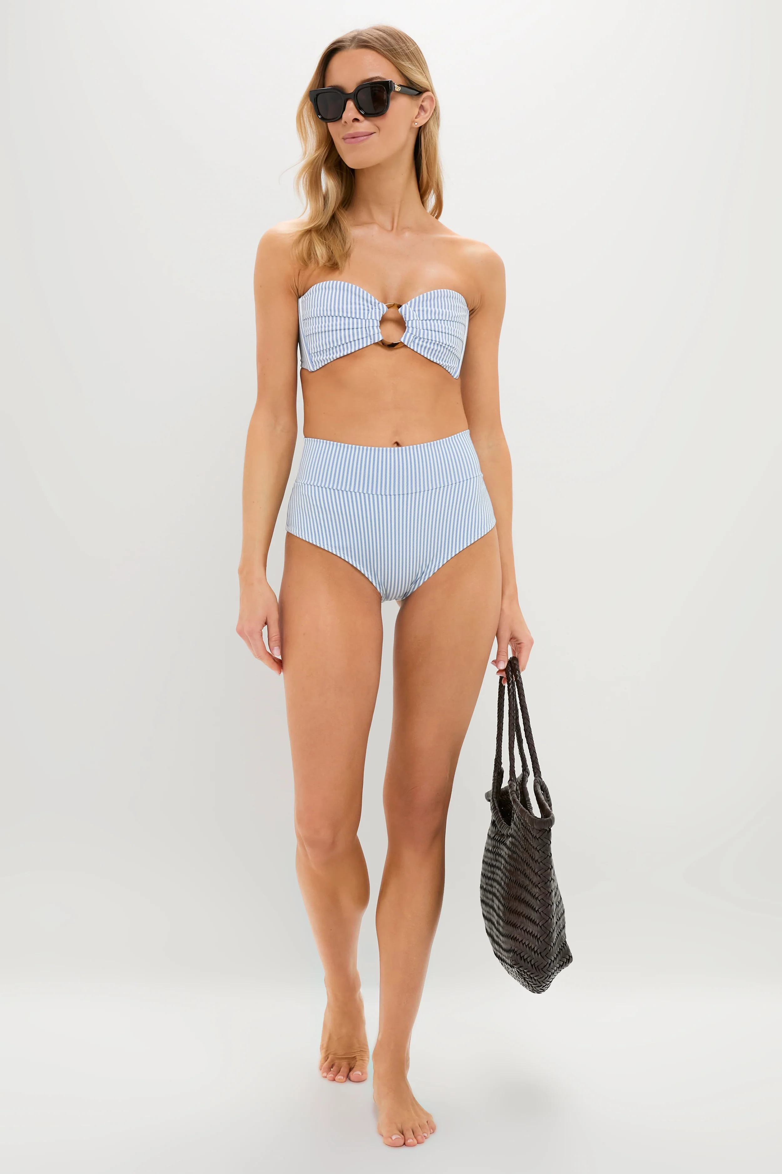 Classic Blue Stripe Tori Ties Bandeau Bikini Top - Image 2